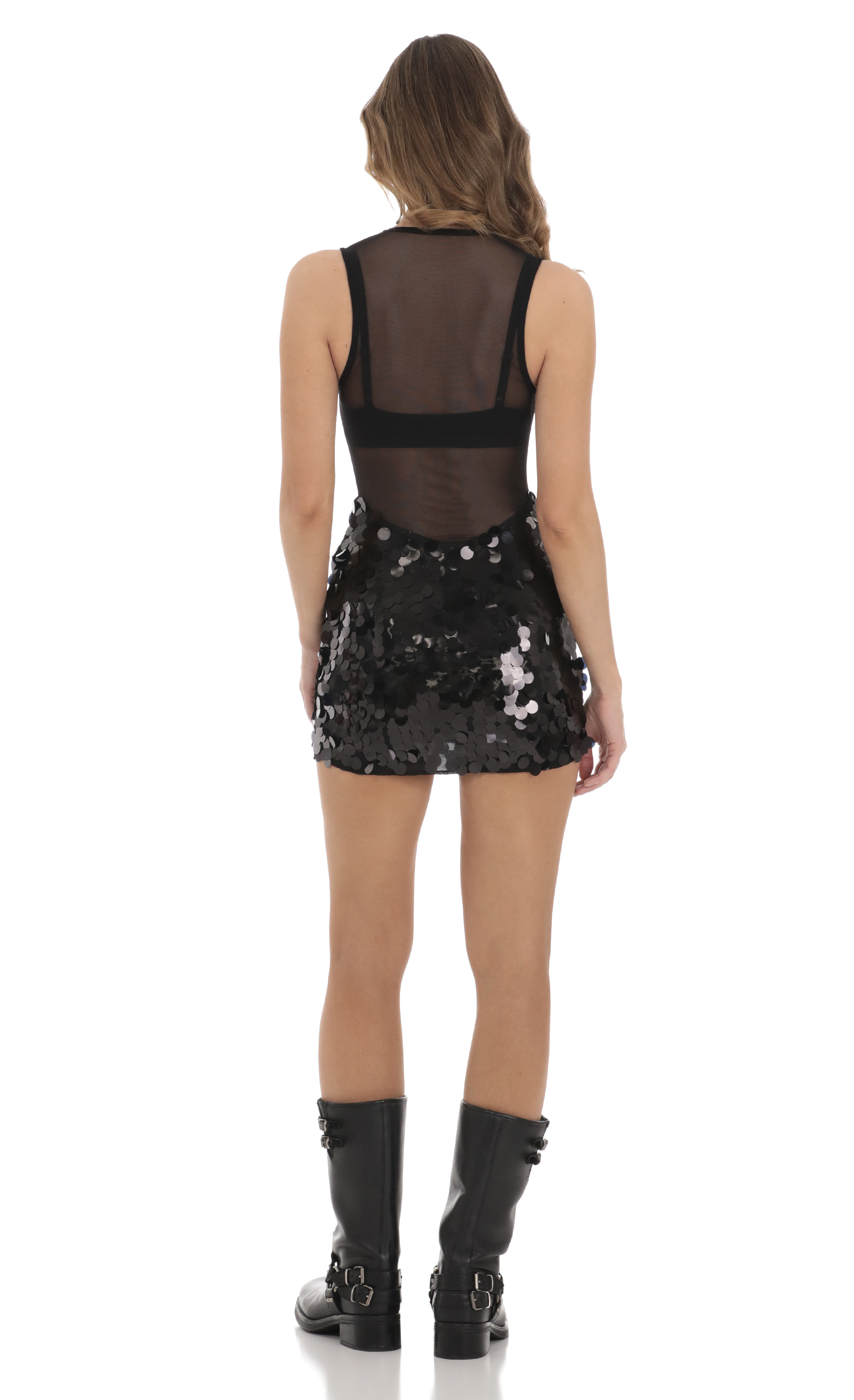 Mesh Sequin Skirt Dress in Black-My Sky Diva