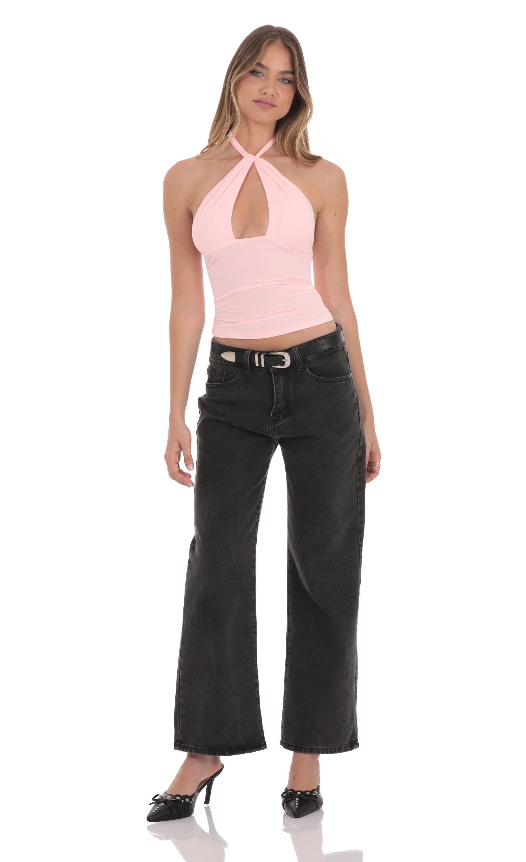 Cross Neck Halter Top in Baby Pink-My Sky Diva