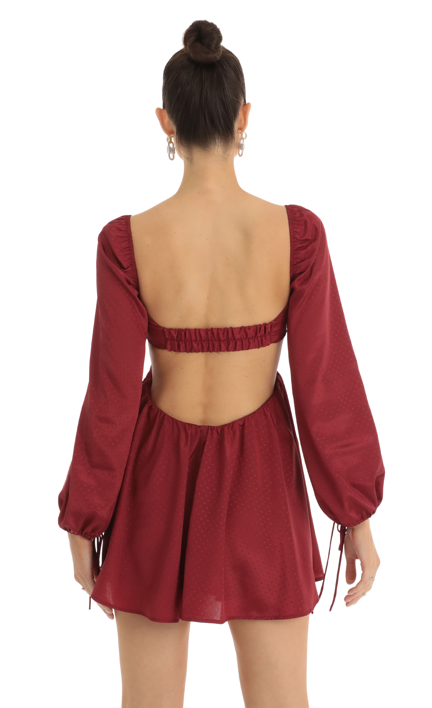 CutOut Long Sleeve Fit and Flare Dress in Red-My Sky Diva