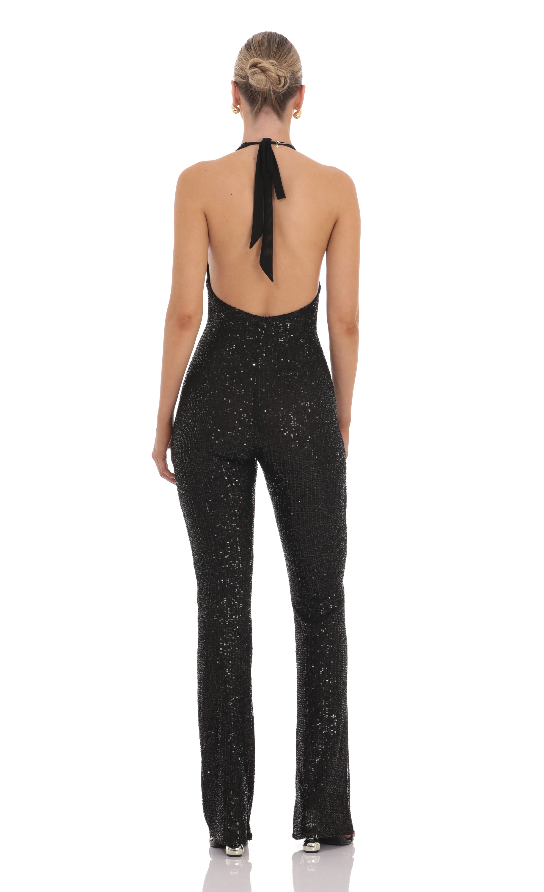 Sequin Halter Jumpsuit in Black-My Sky Diva