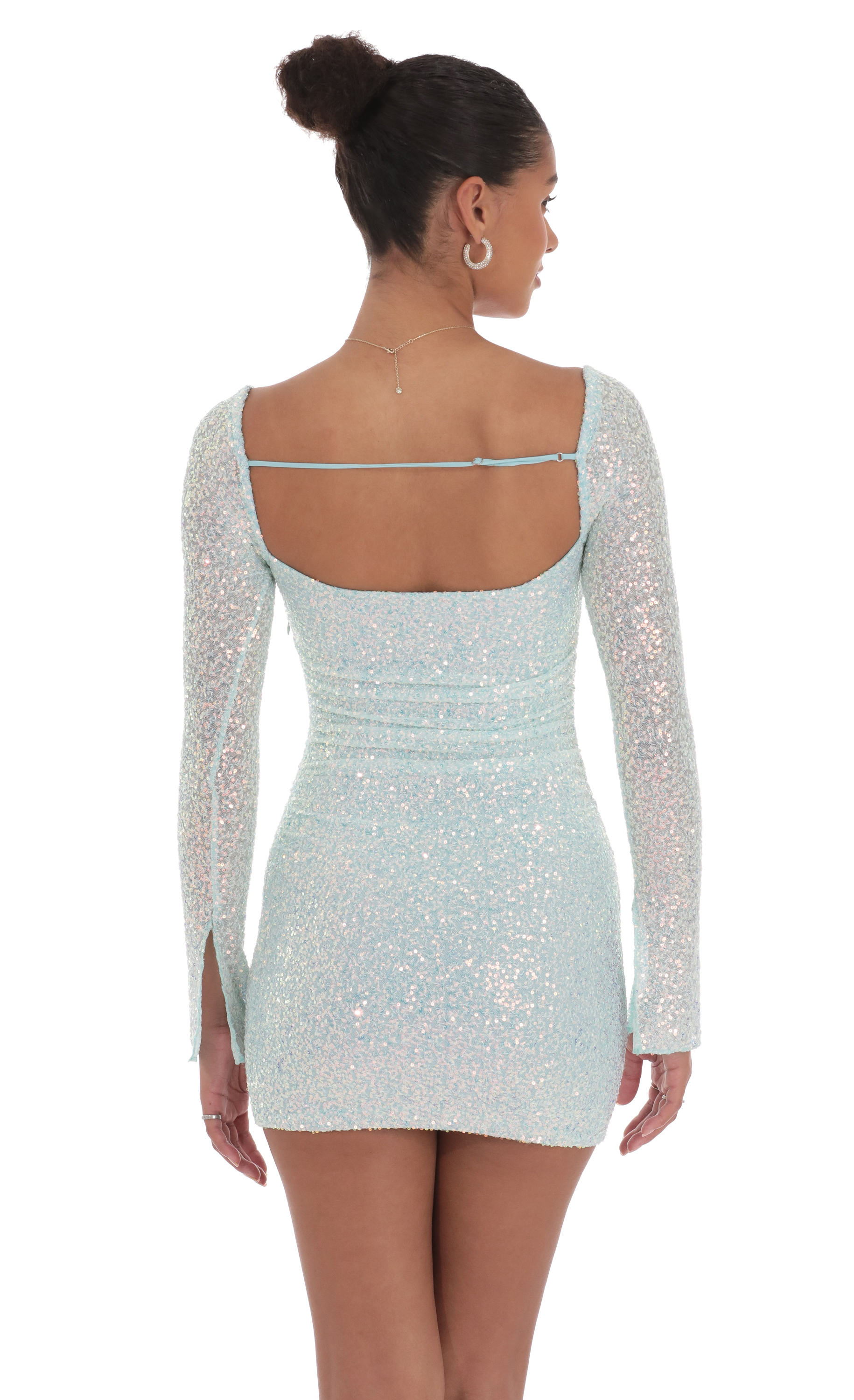 Knit Sequin Long Sleeve Dress in Blue-My Sky Diva