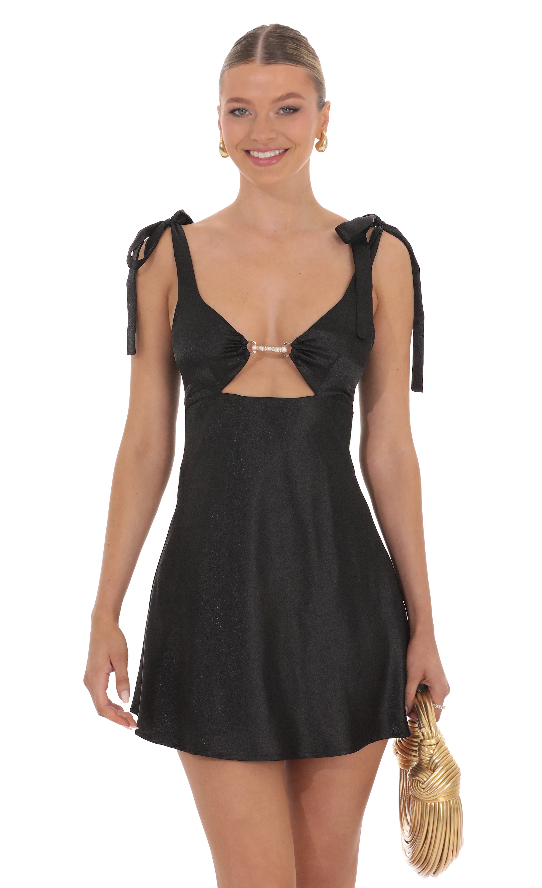 Pearl Cutout Satin Dress in Black-My Sky Diva