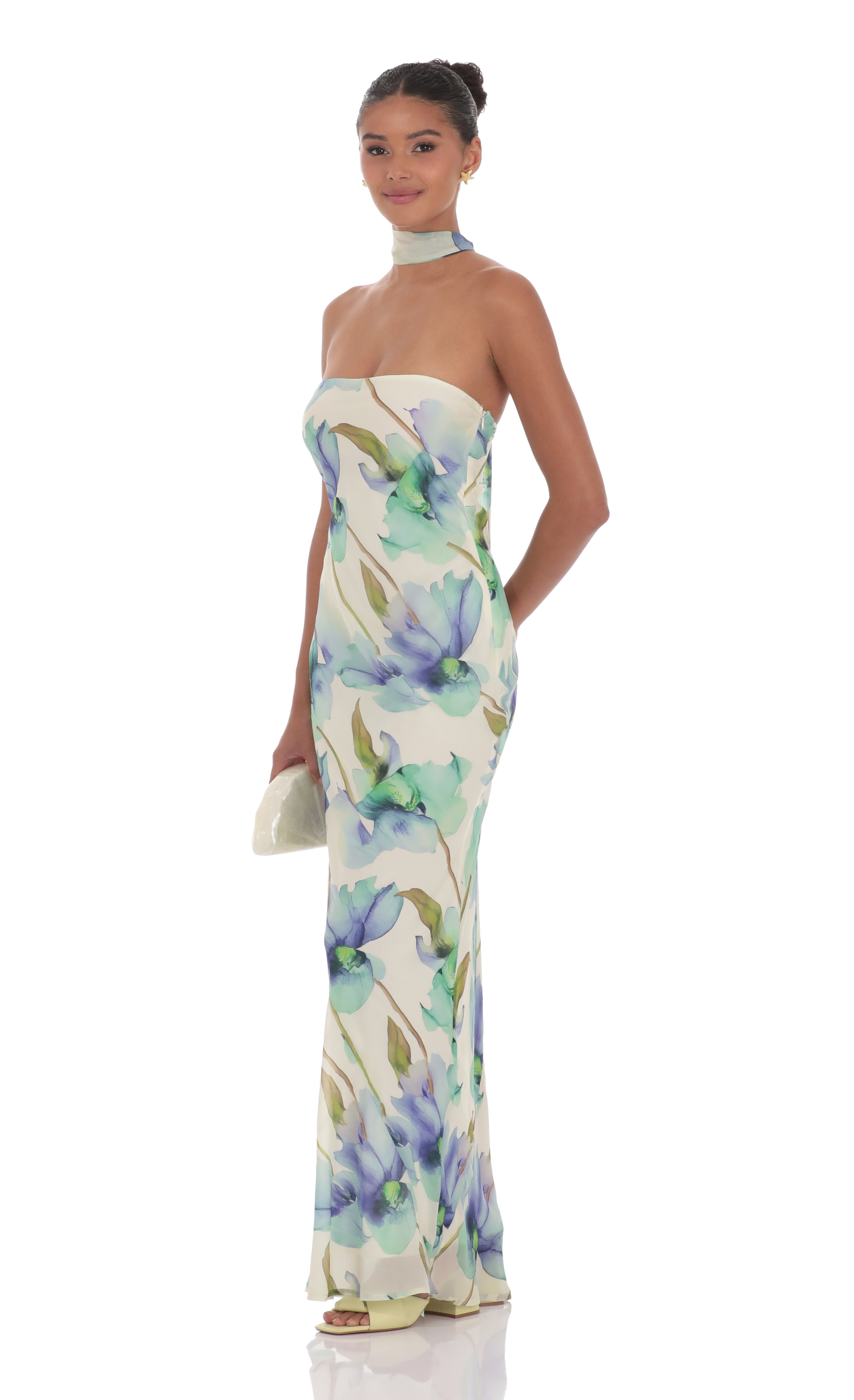 Floral Scarf Maxi Dress in Green-My Sky Diva