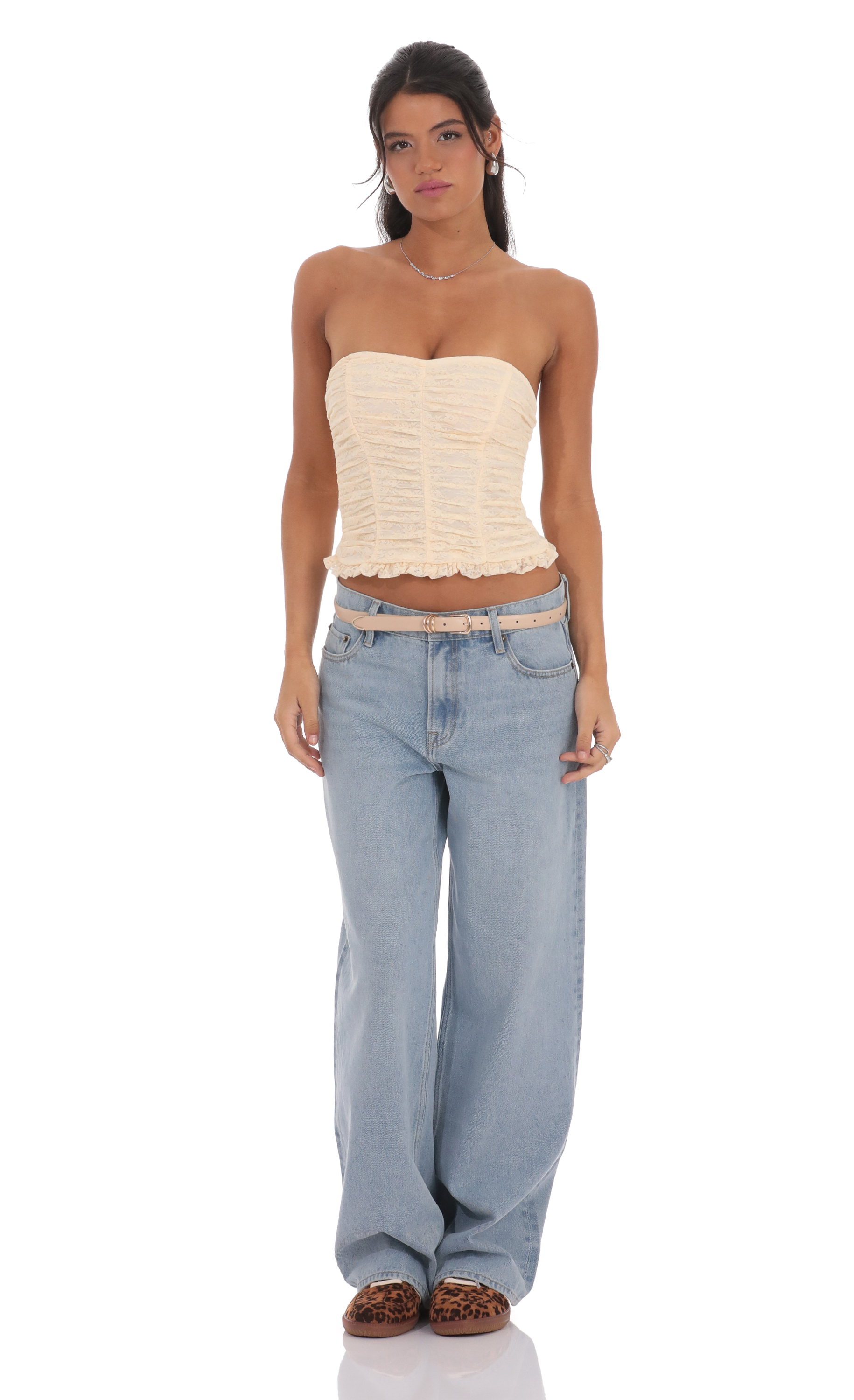 Ruched Lace Top in Pastel Peach-My Sky Diva