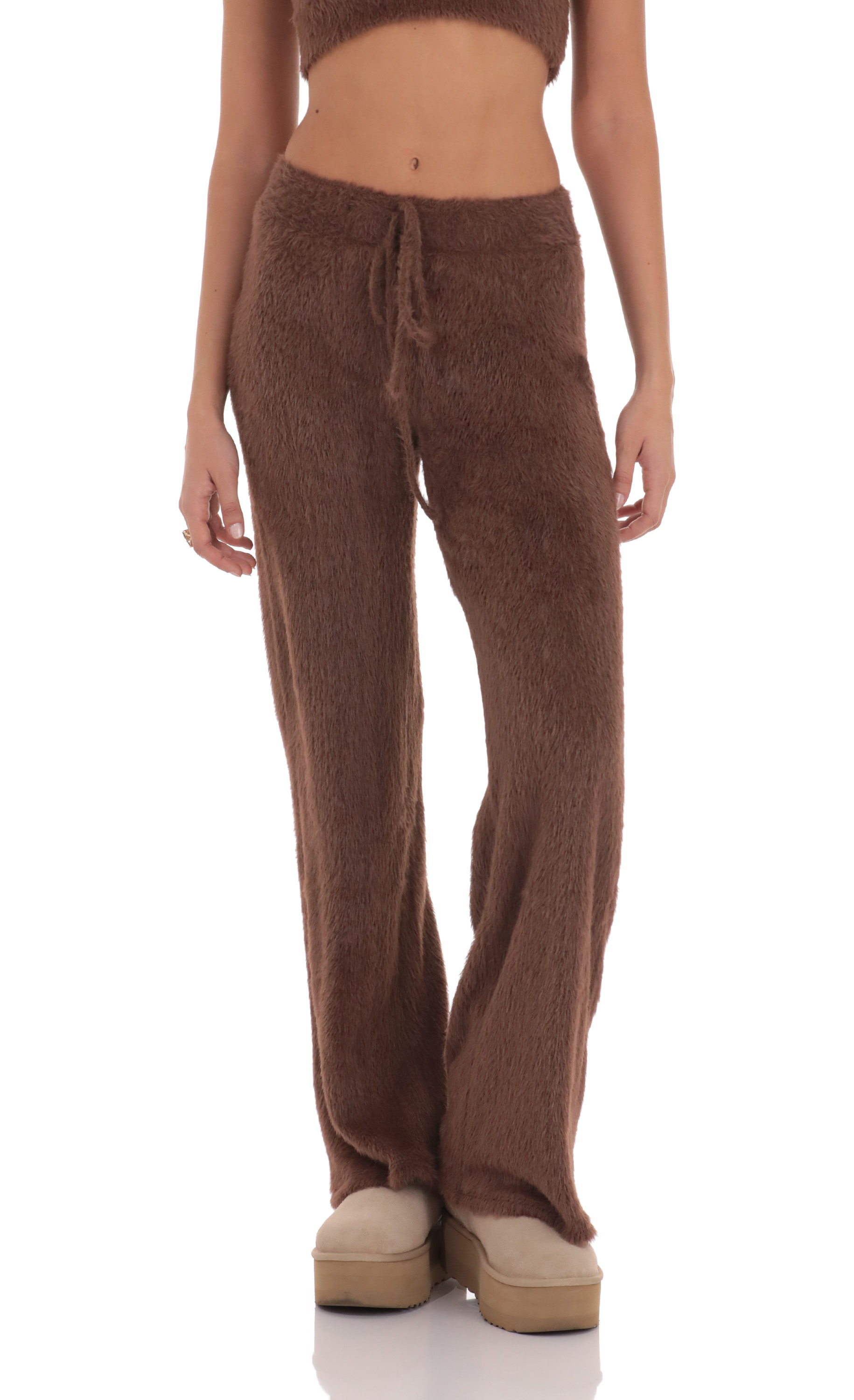 Fuzzy Straight Pants in Brown-My Sky Diva