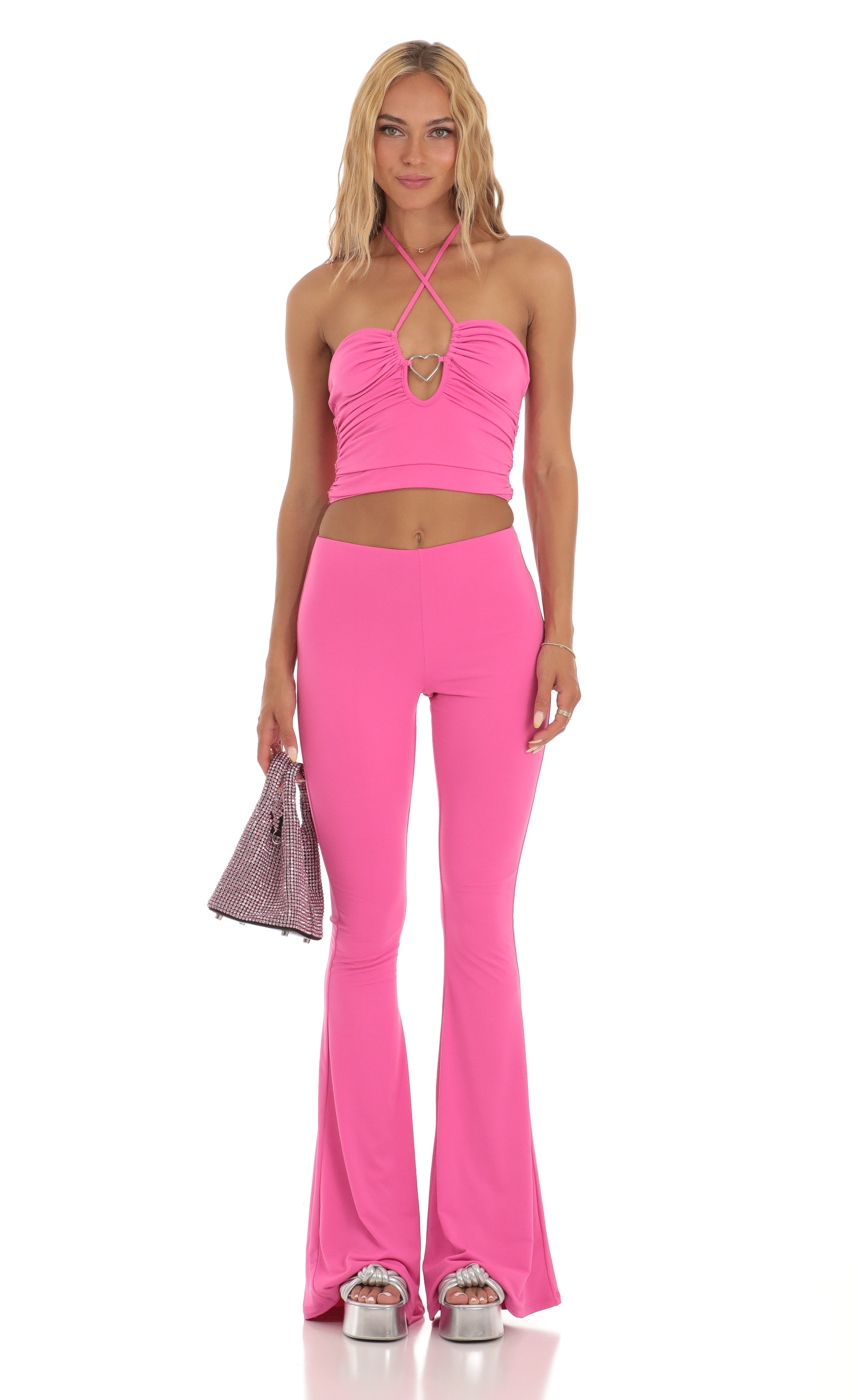 Heart Flare Two Piece Set in Pink-My Sky Diva