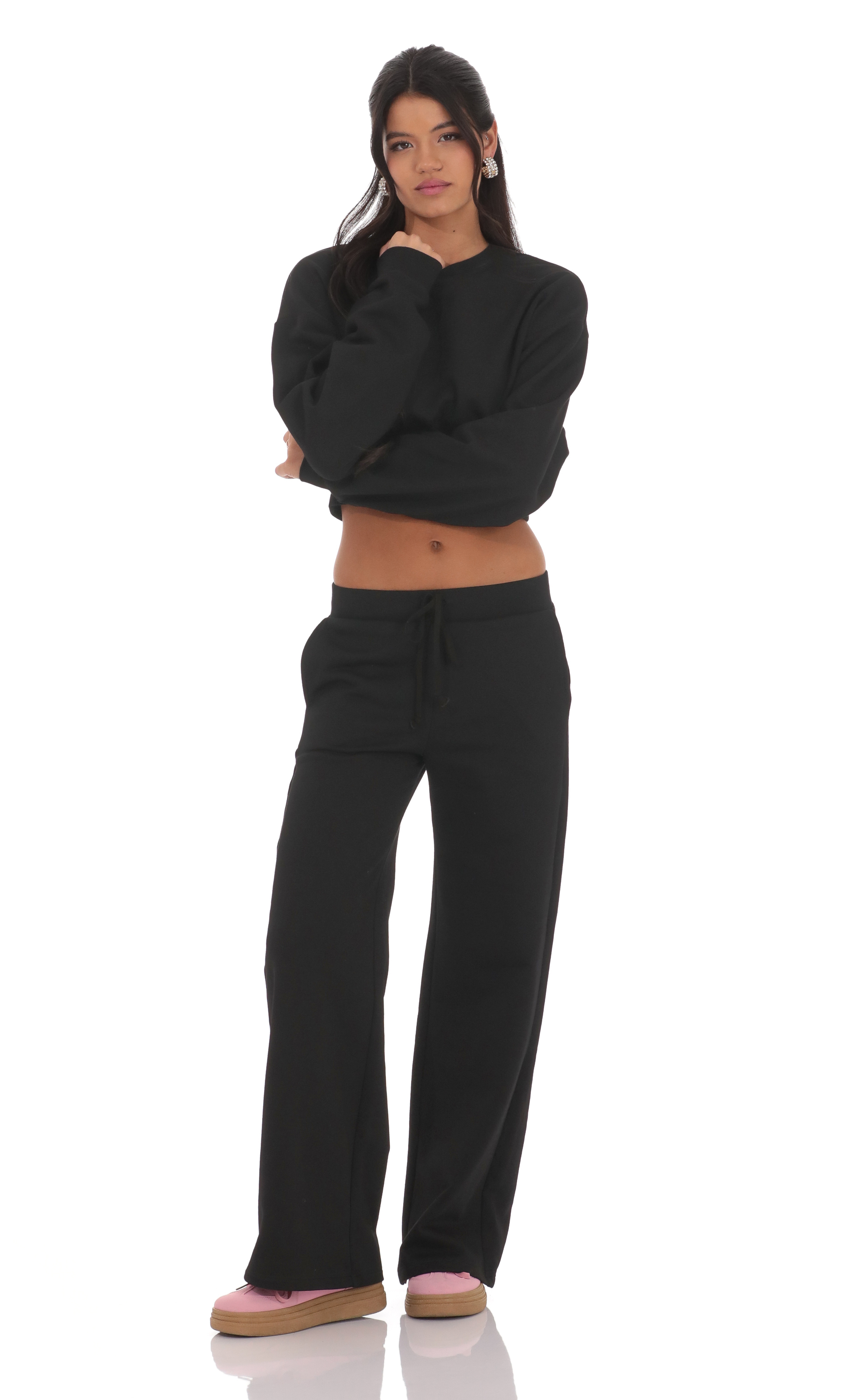 Bow Embroidered Sweatpants in Black-My Sky Diva
