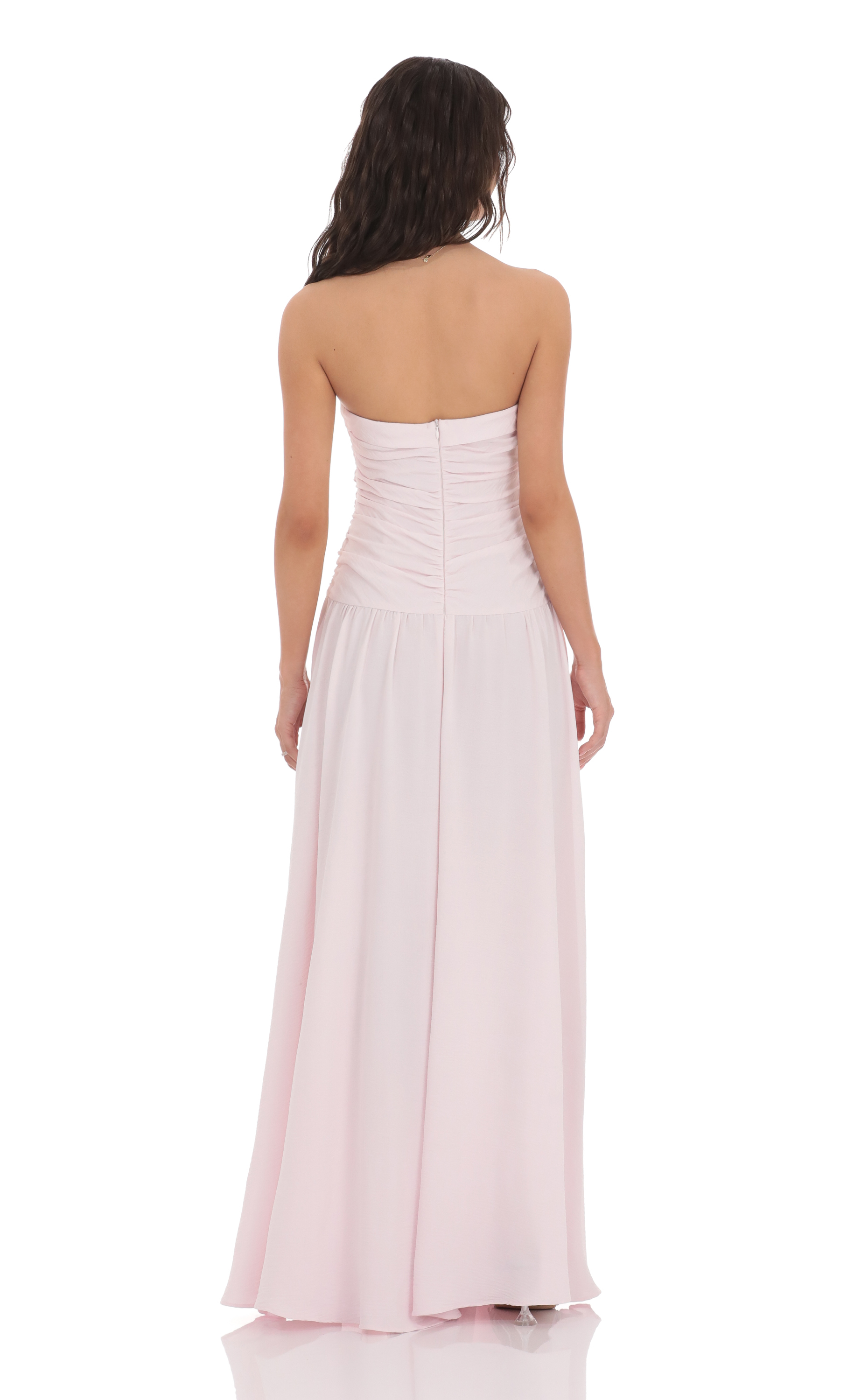 Strapless Drop Waist Maxi Dress in Pastel Pink-My Sky Diva