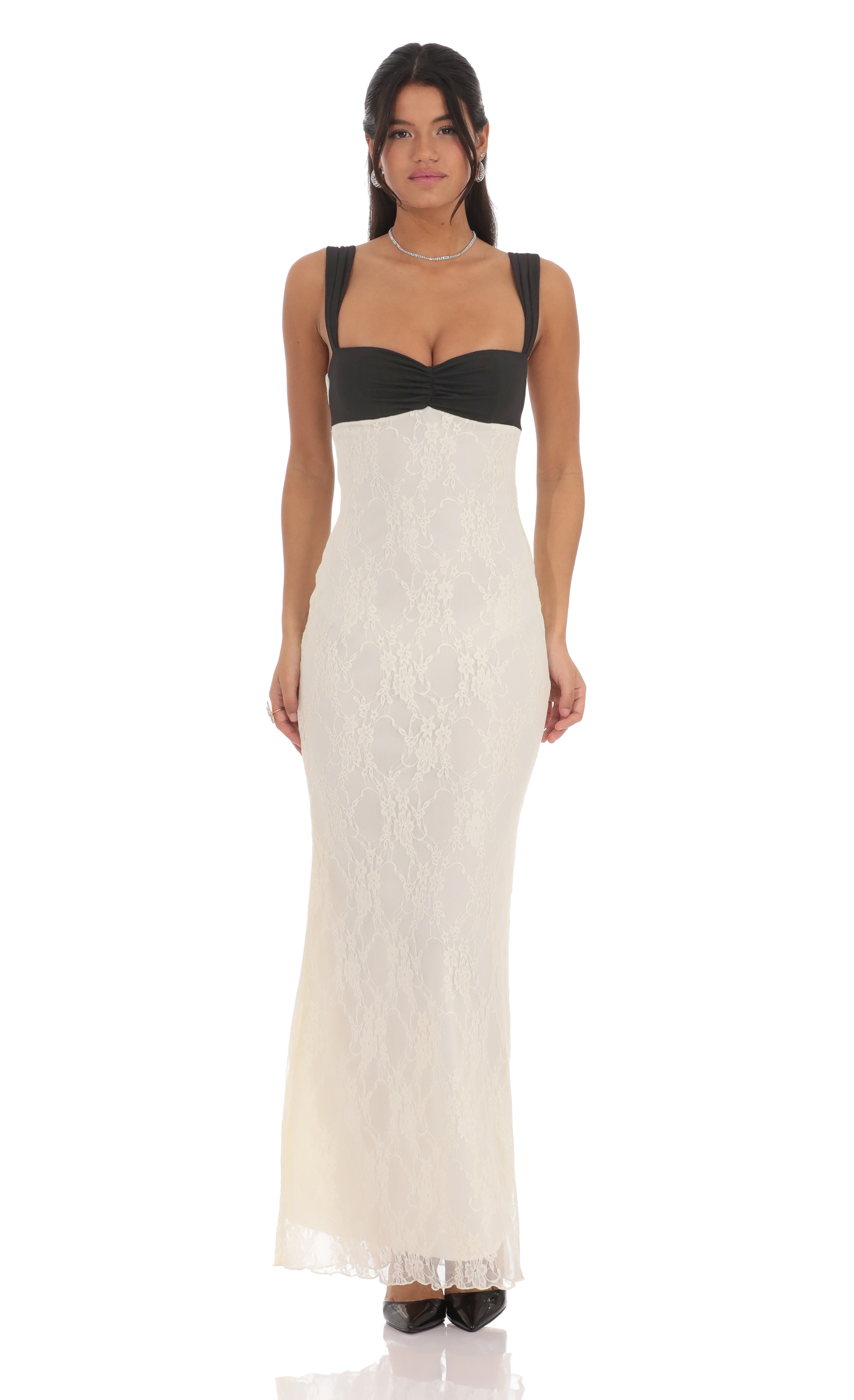 Two-Toned Lace Maxi Dress in Cream-My Sky Diva