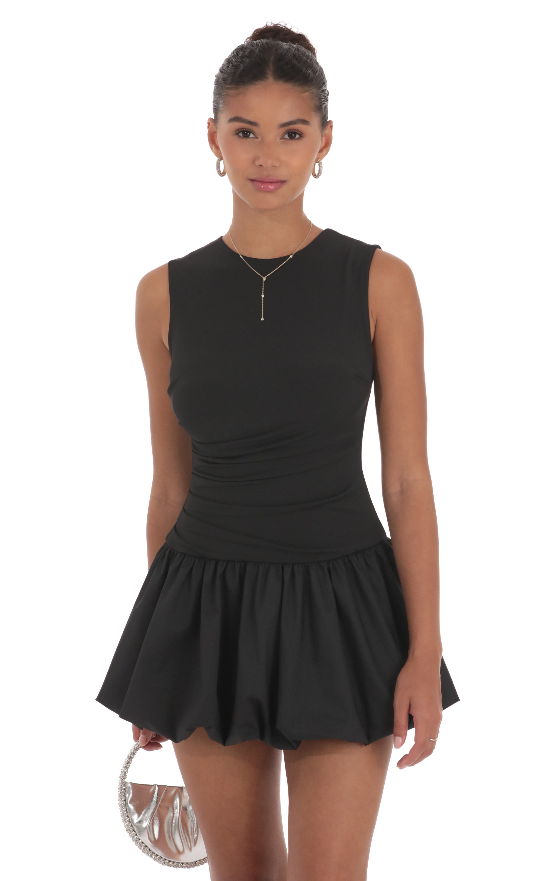 High Neck Bubble Dress in Black-My Sky Diva