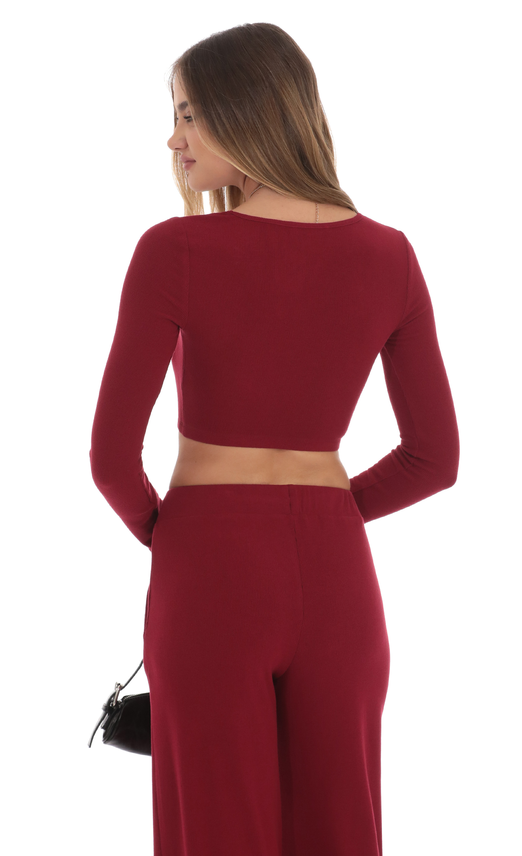 Cropped Ribbed Top in Maroon-My Sky Diva