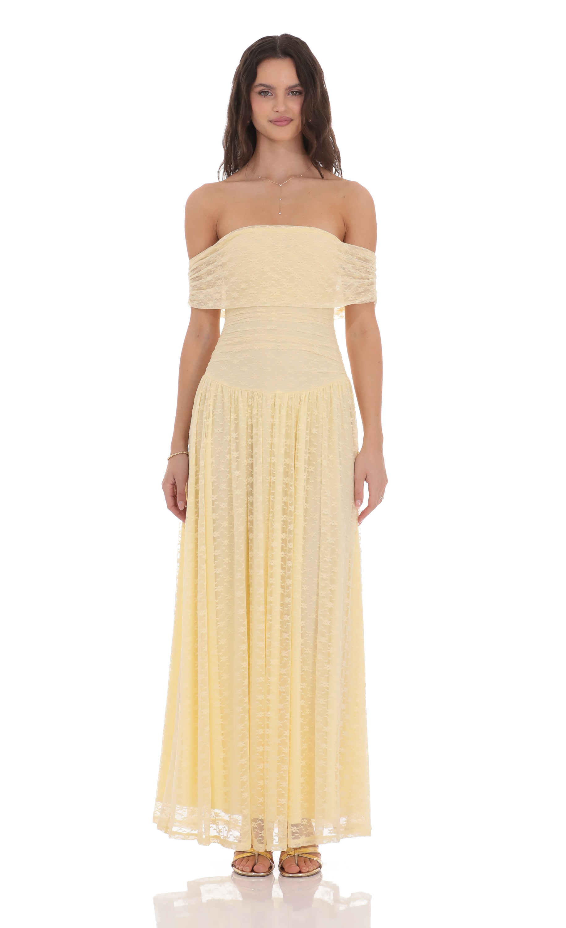Lace Off Shoulder Maxi Dress in Yellow-My Sky Diva