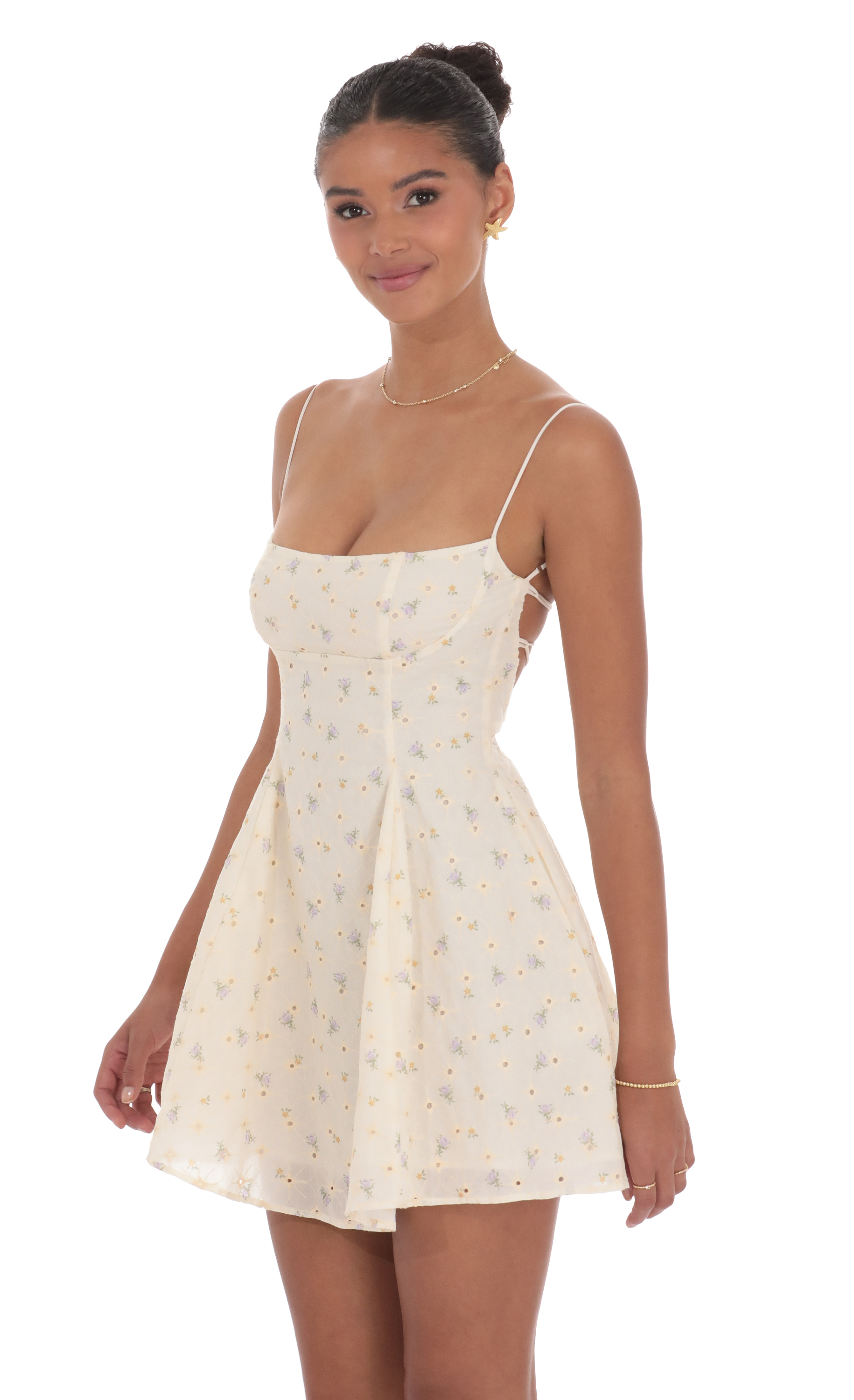 Floral Eyelet Fit and Flare Dress in Cream-My Sky Diva