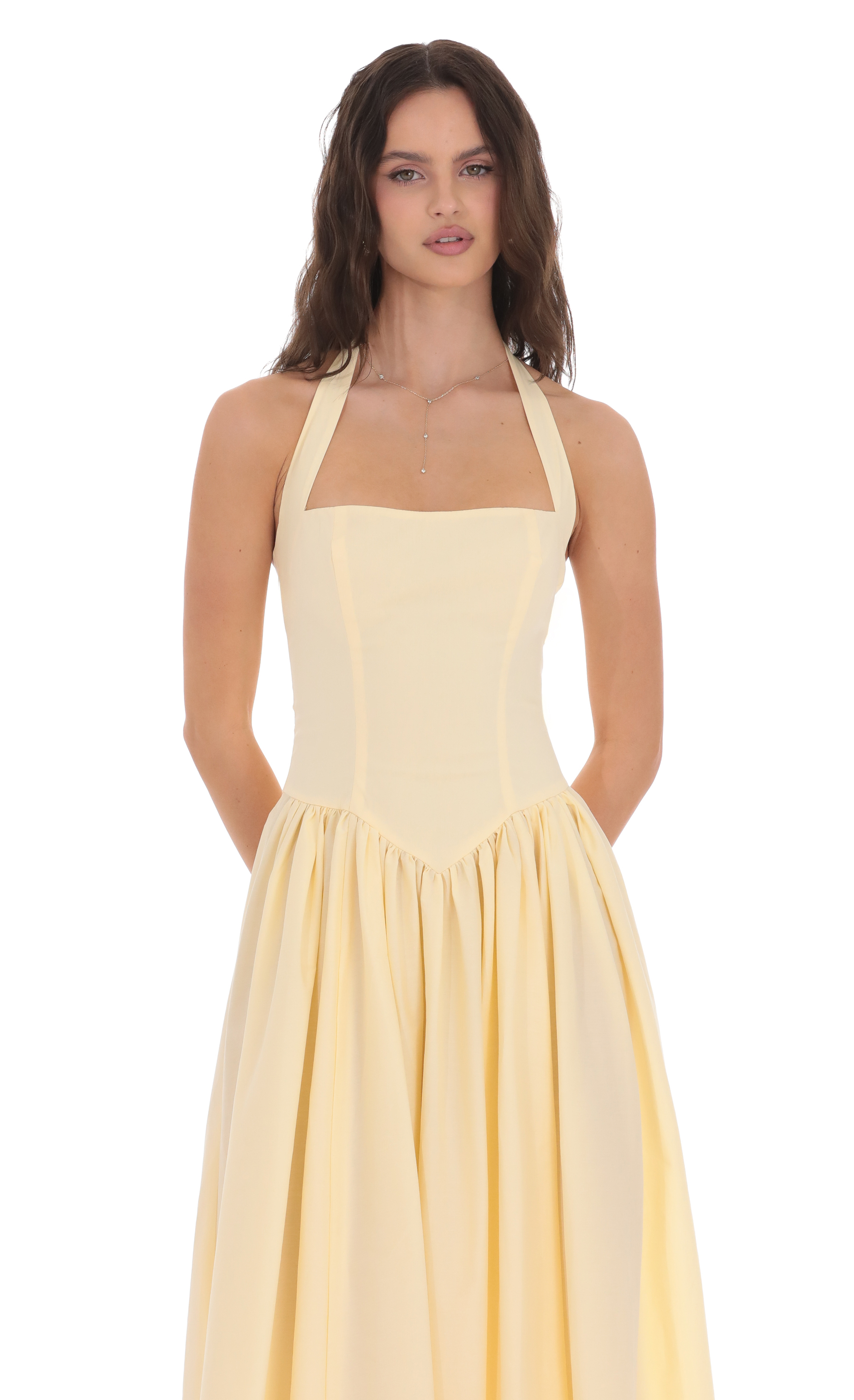 Halter Midi Dress in Yellow-My Sky Diva