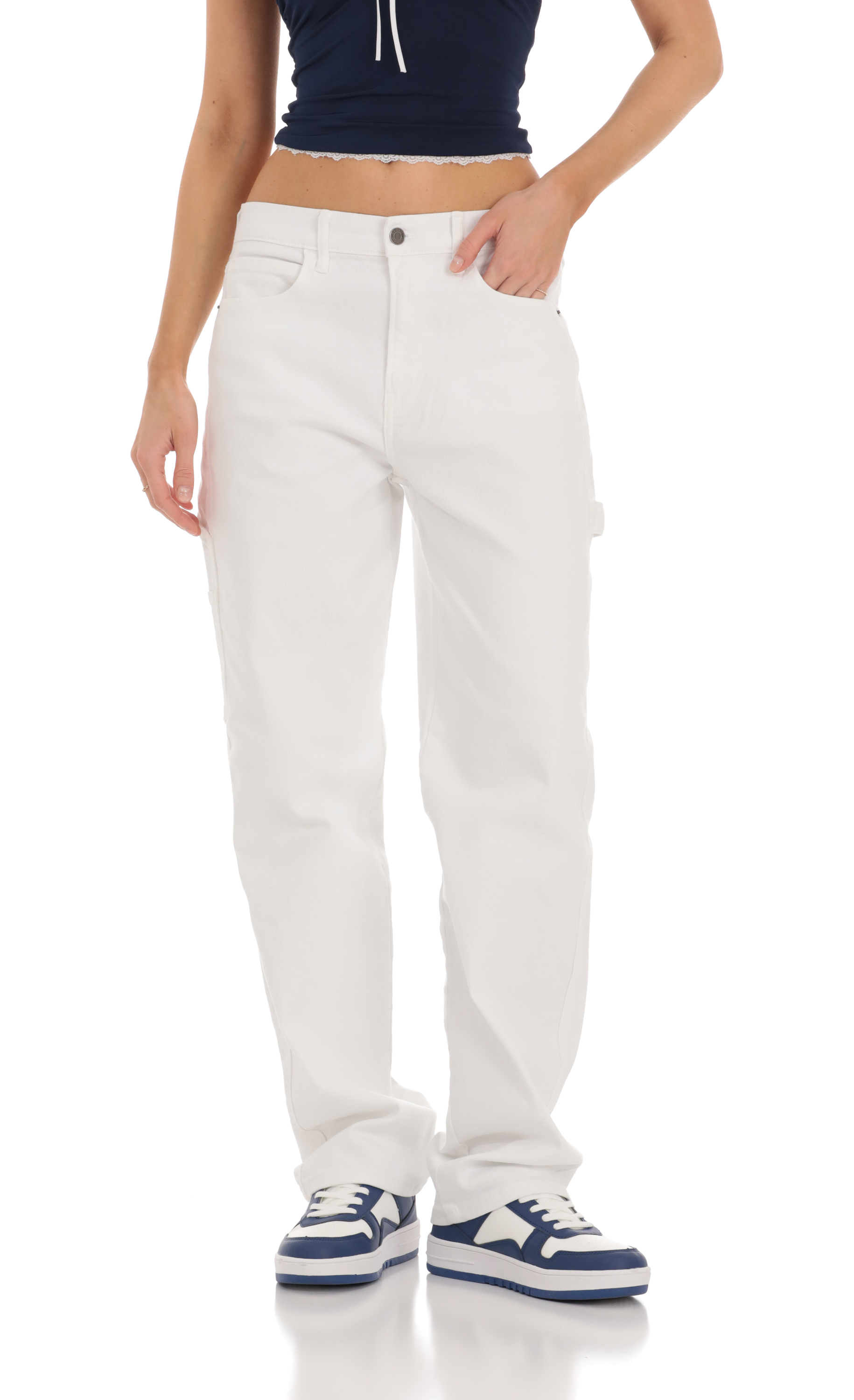 Straight Cargo Jeans in White-My Sky Diva