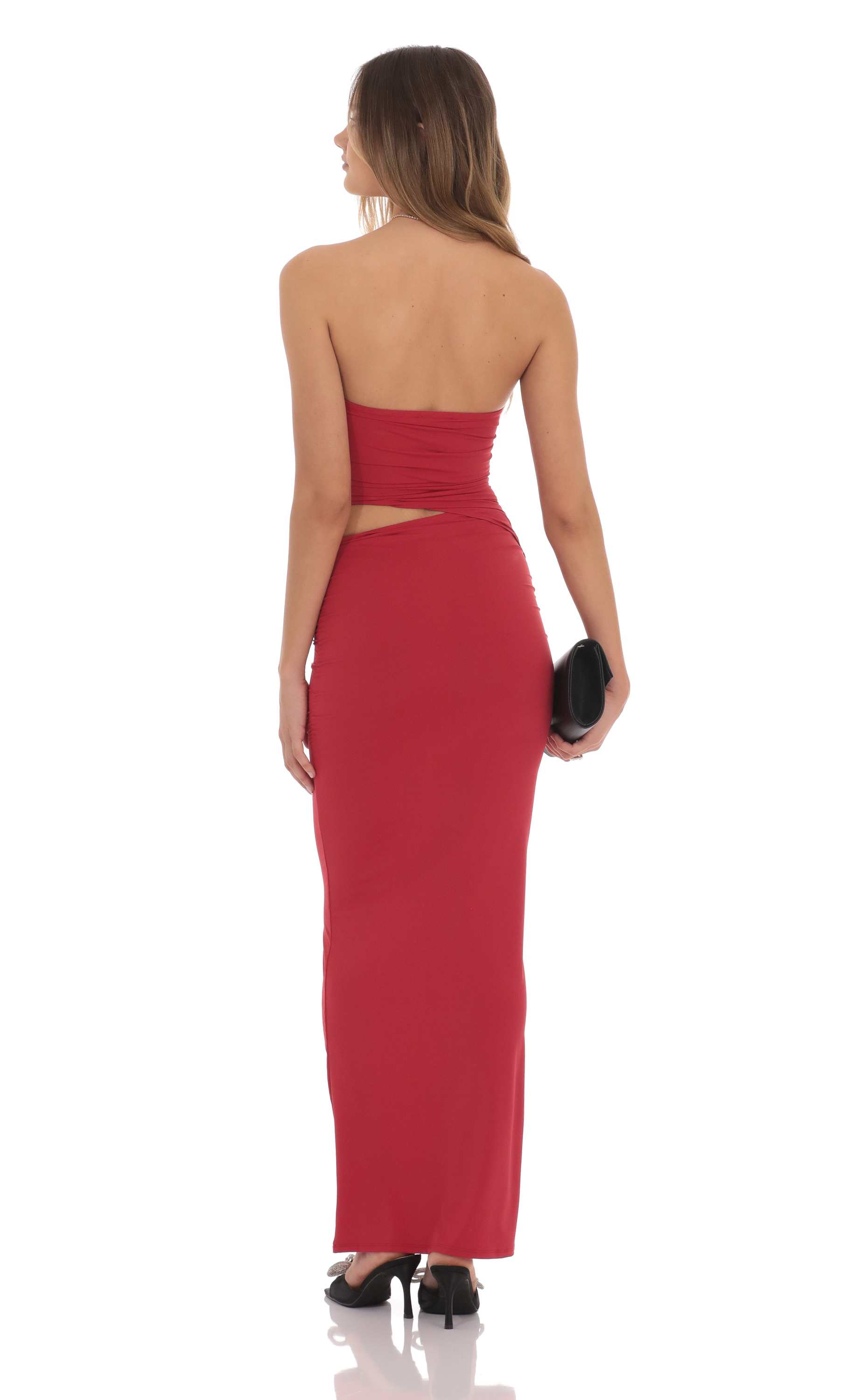 Strapless Cutout Maxi Dress in Red-My Sky Diva