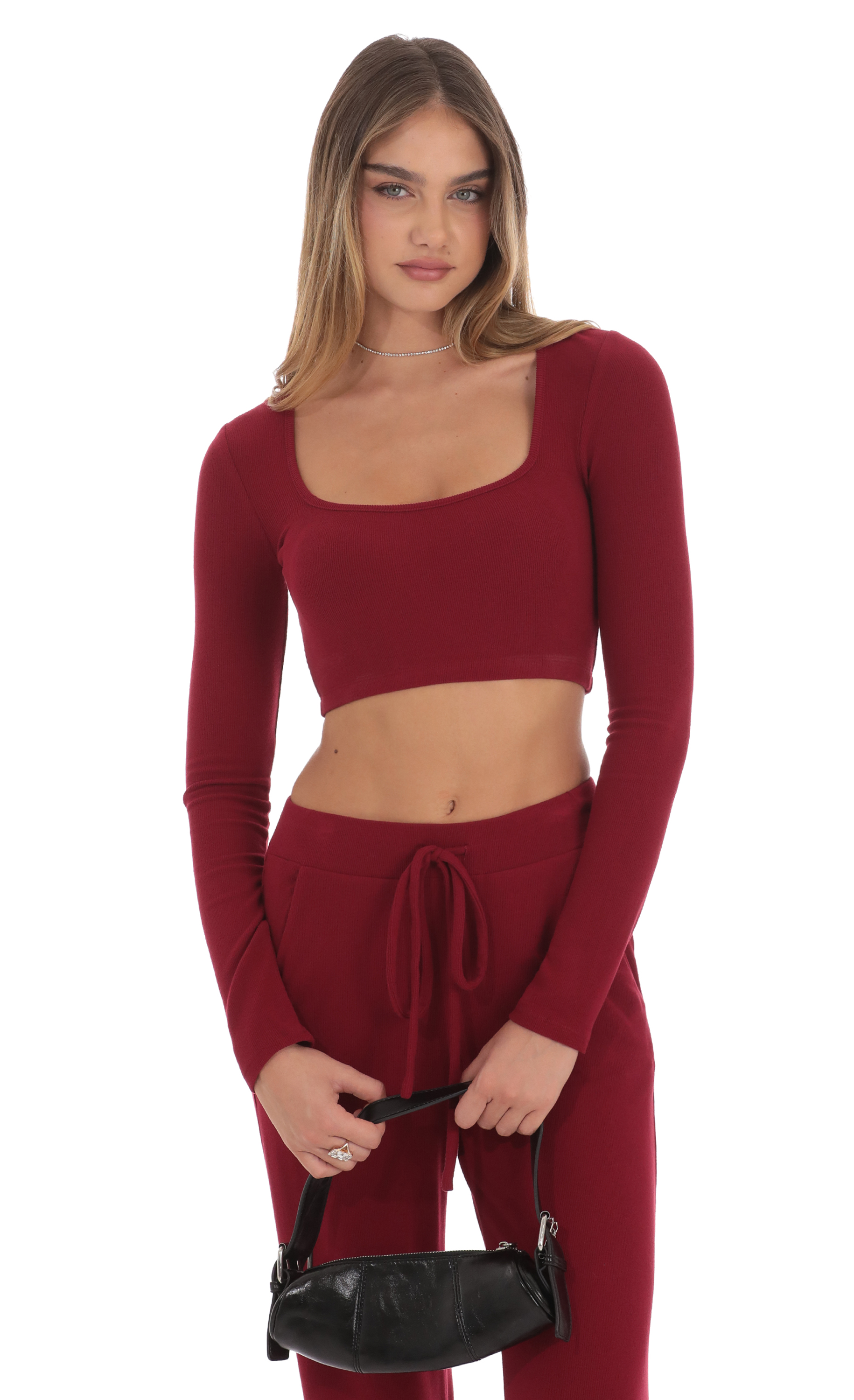Cropped Ribbed Top in Maroon-My Sky Diva