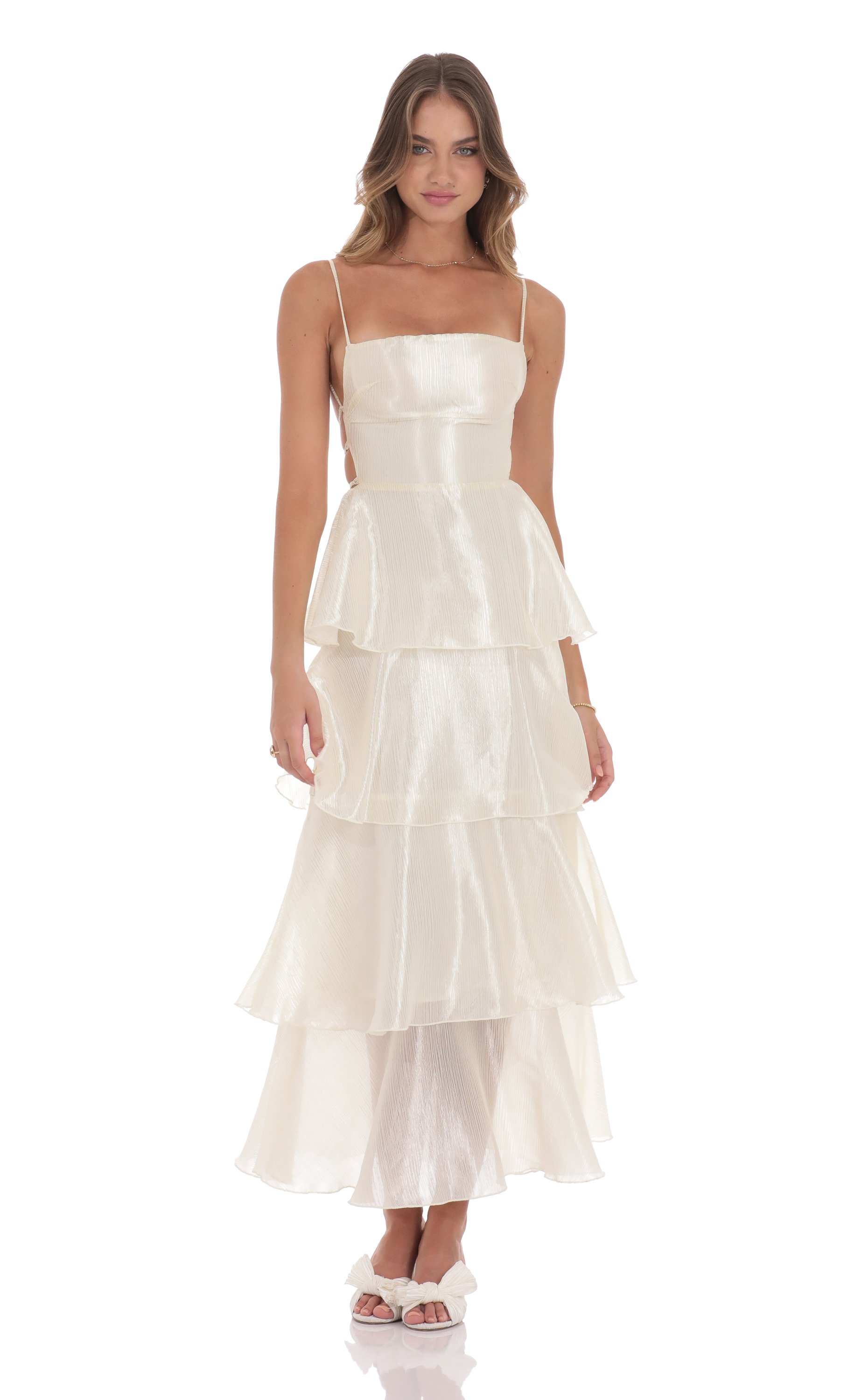 Crinkle Sheen Maxi Dress in Deep Cream-My Sky Diva