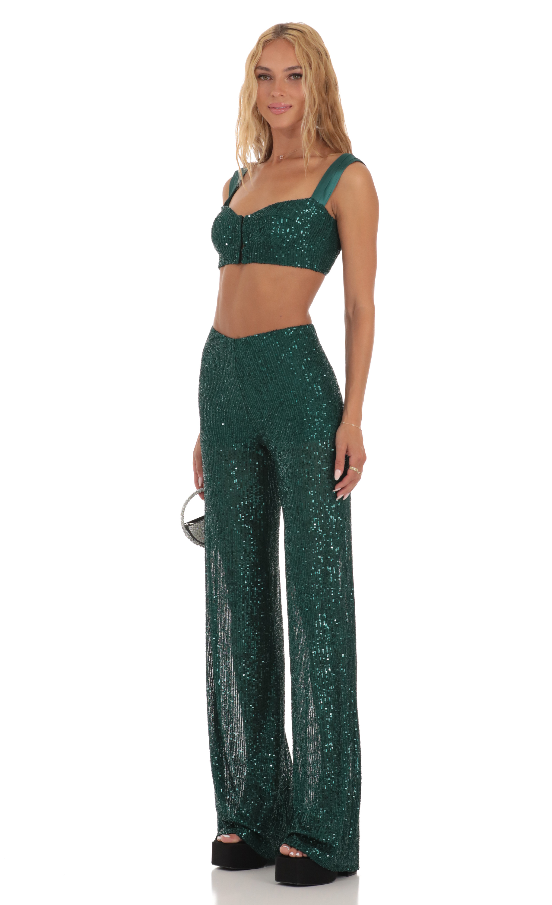 Sequin Two Piece Set in Green-My Sky Diva