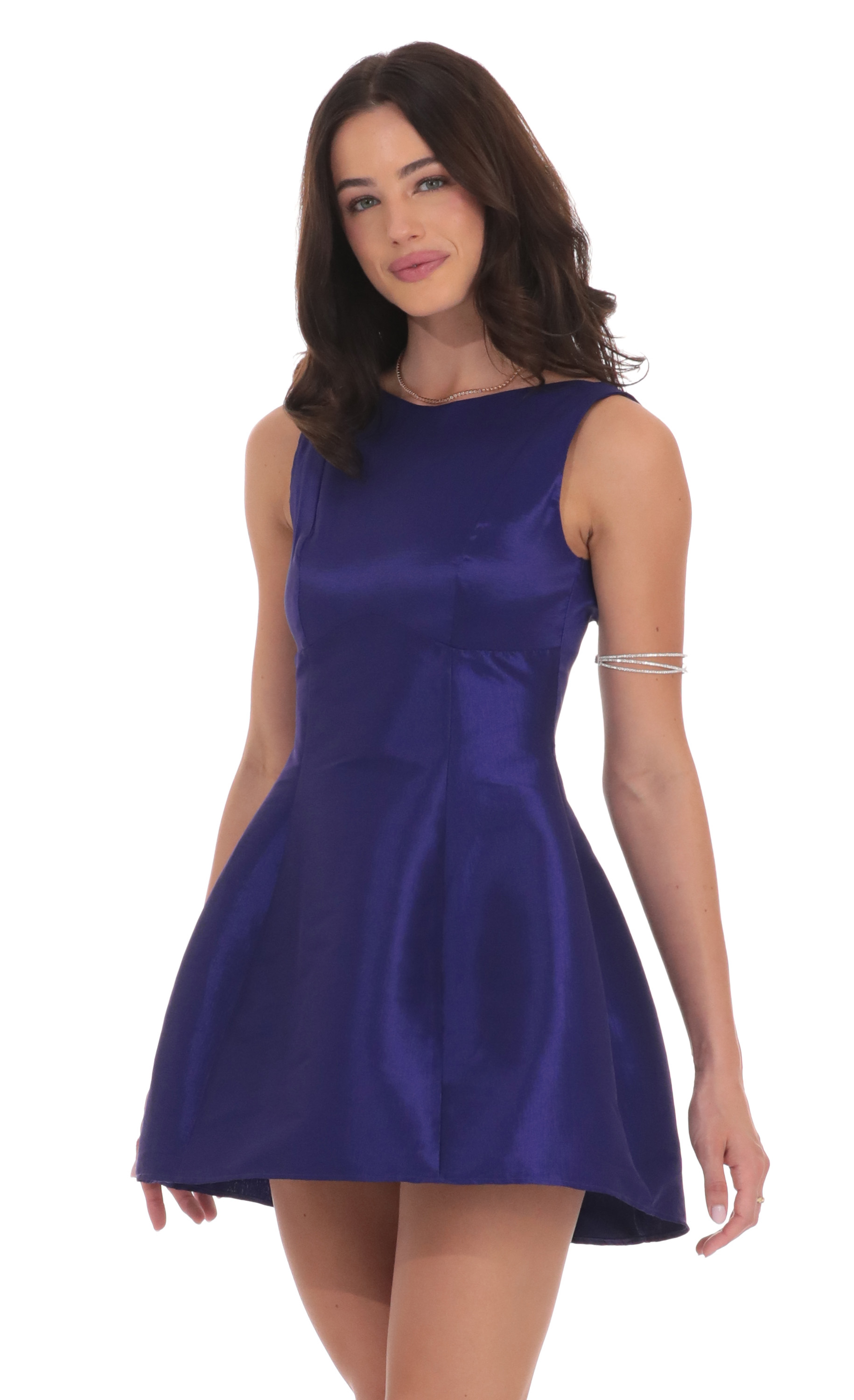 High Neck Open Back Flare Dress in Purple-My Sky Diva