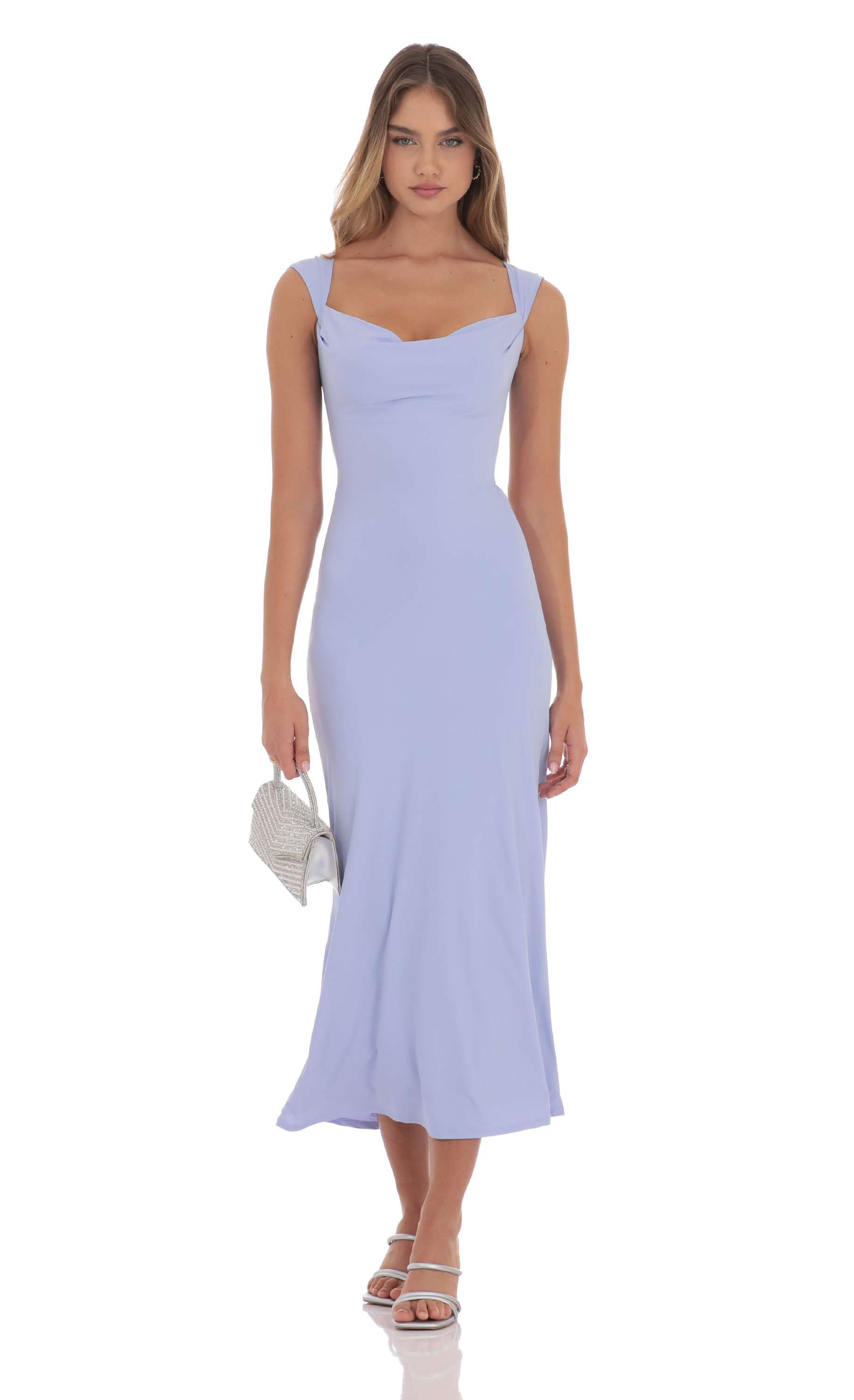Strappy Cowl Neck Maxi Dress in Periwinkle-My Sky Diva