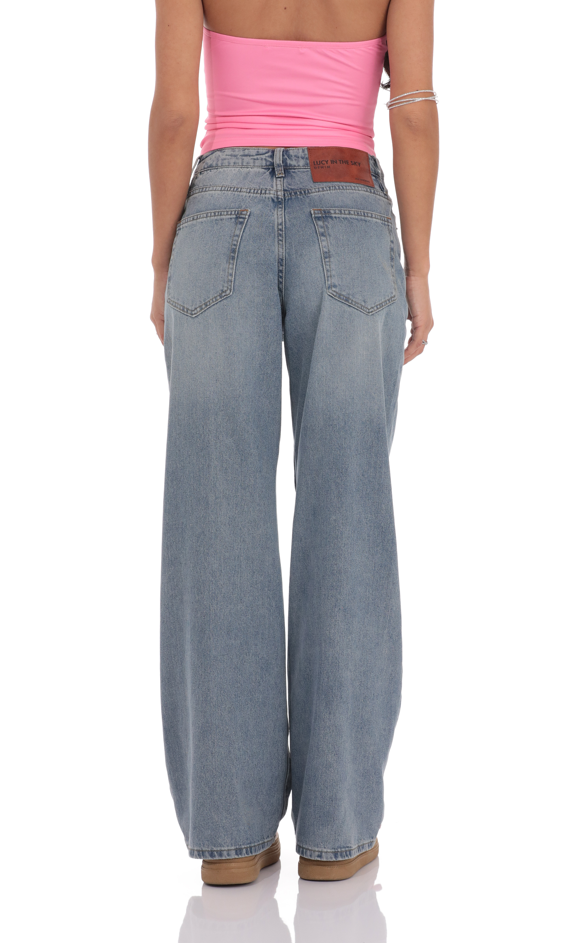 High Rise Wide Leg Jeans in Faded Denim-My Sky Diva