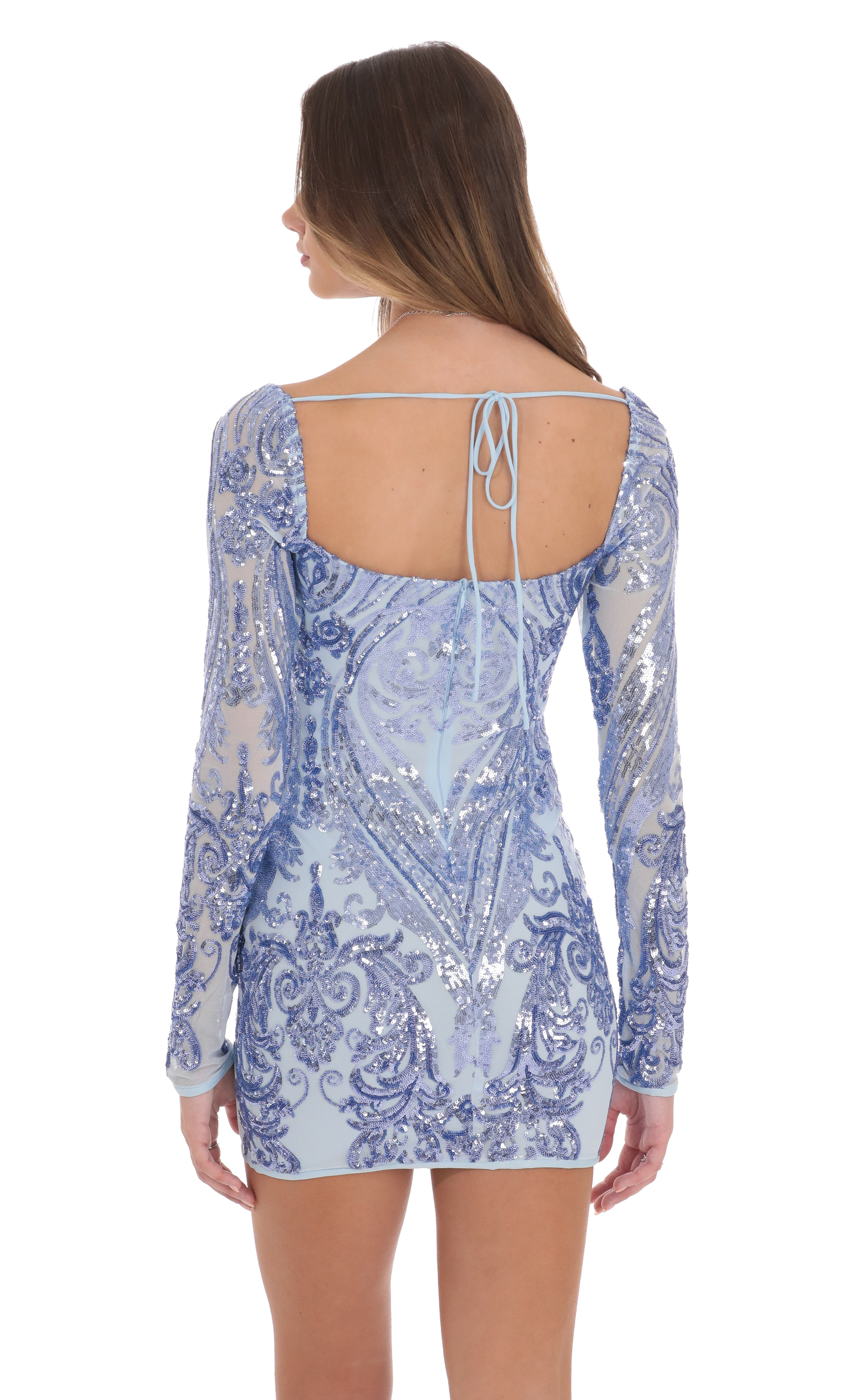 Sequin Pattern Long Sleeve Dress in Blue-My Sky Diva