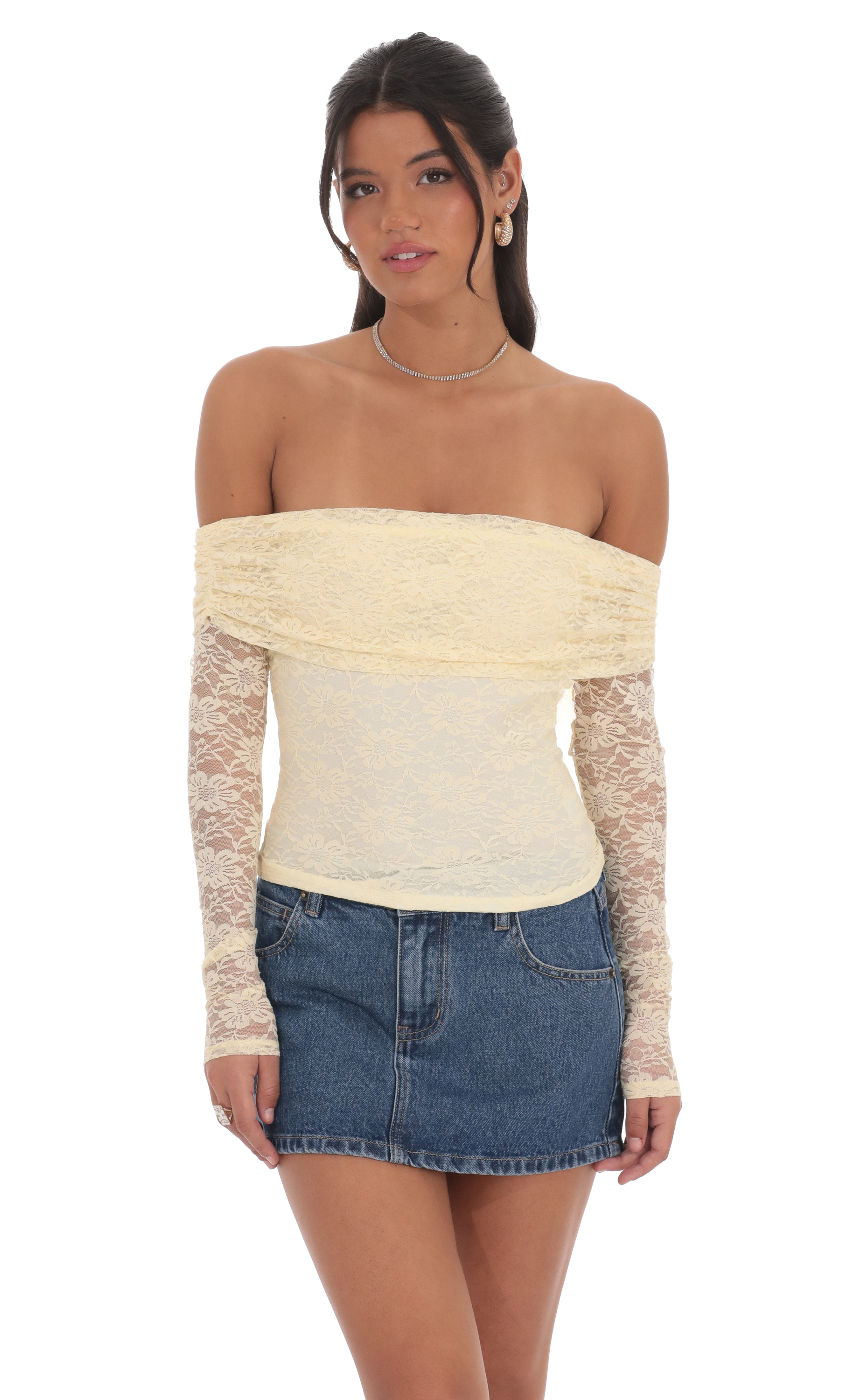 Lace Off Shoulder Top in Yellow-My Sky Diva