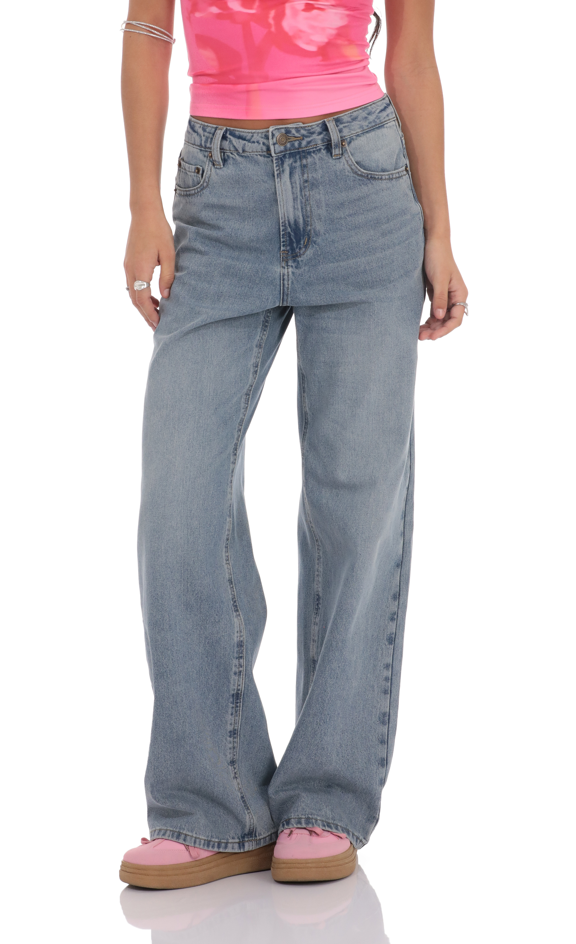 High Rise Wide Leg Jeans in Faded Denim-My Sky Diva
