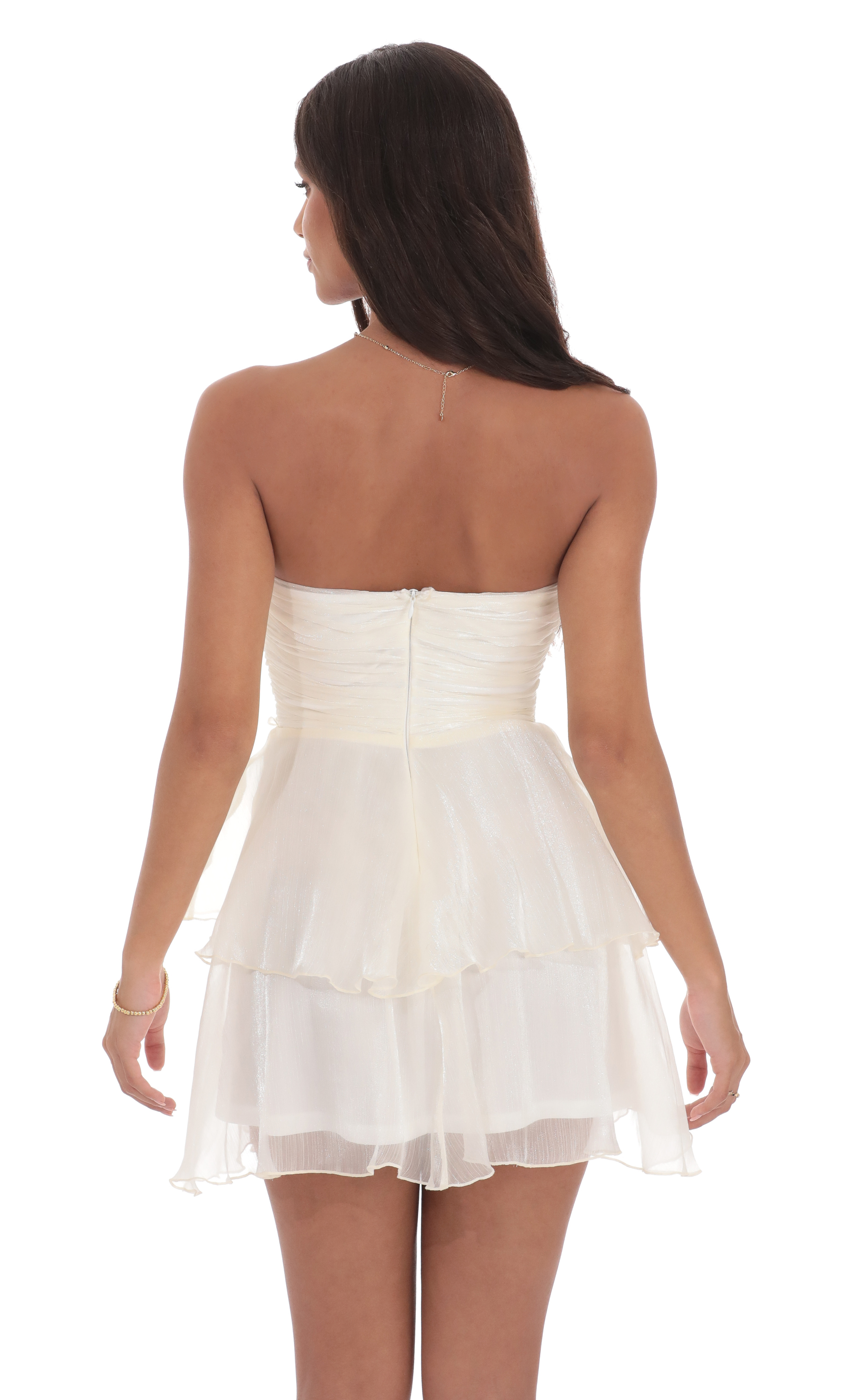 Shimmer Petal Ruffle Strapless Dress in Ivory-My Sky Diva