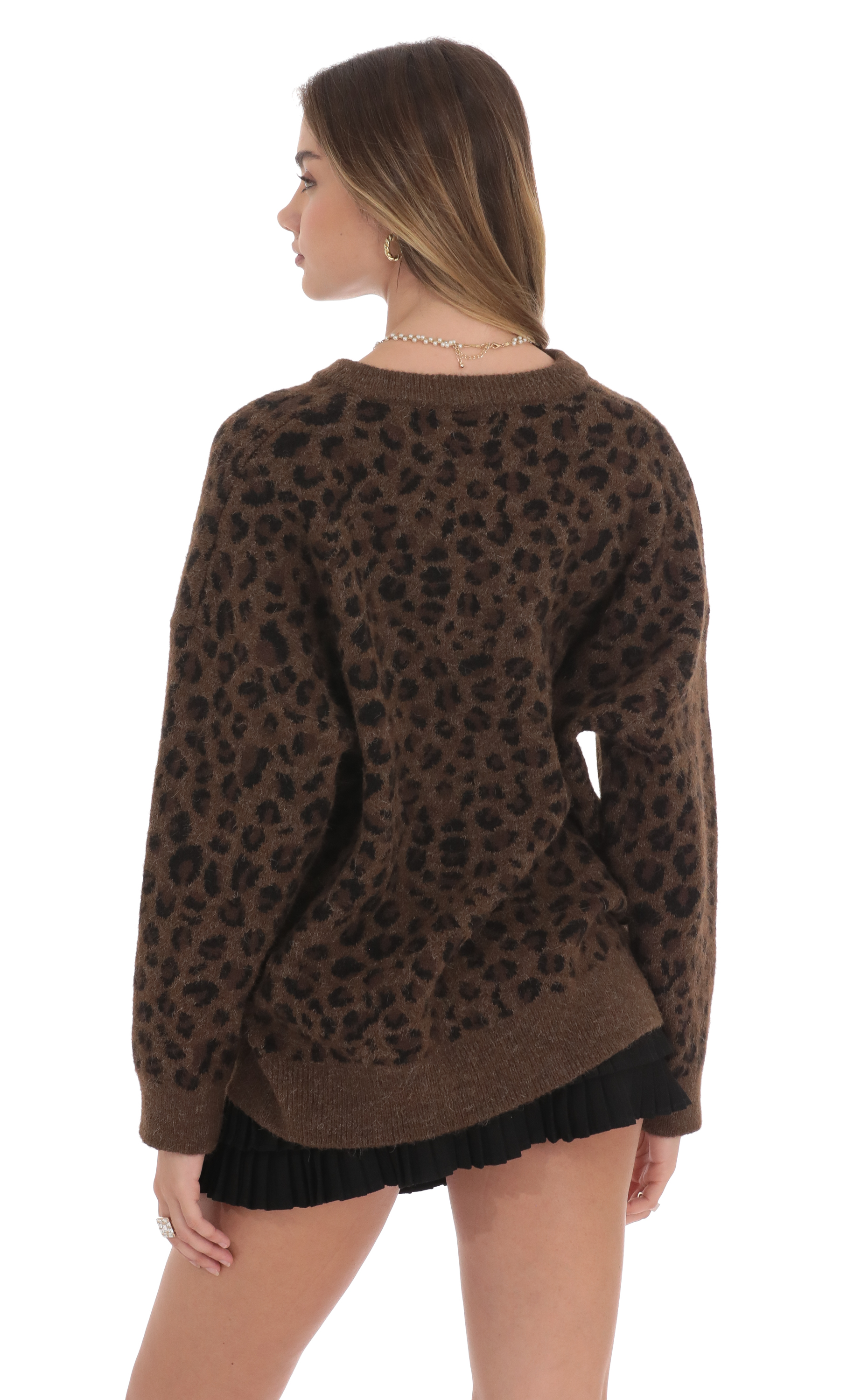 Oversized Knit Cardigan in Cheetah Print-My Sky Diva
