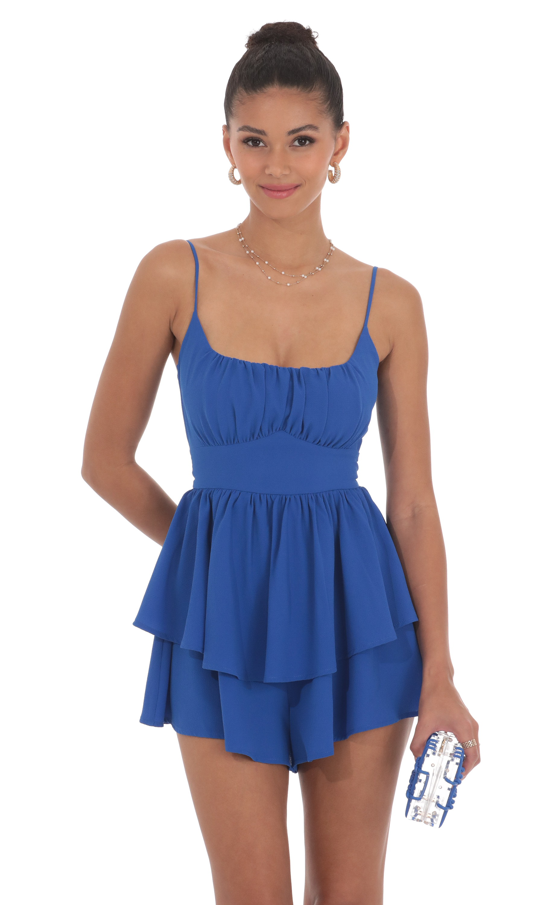 Ruffle Romper in Blue-My Sky Diva