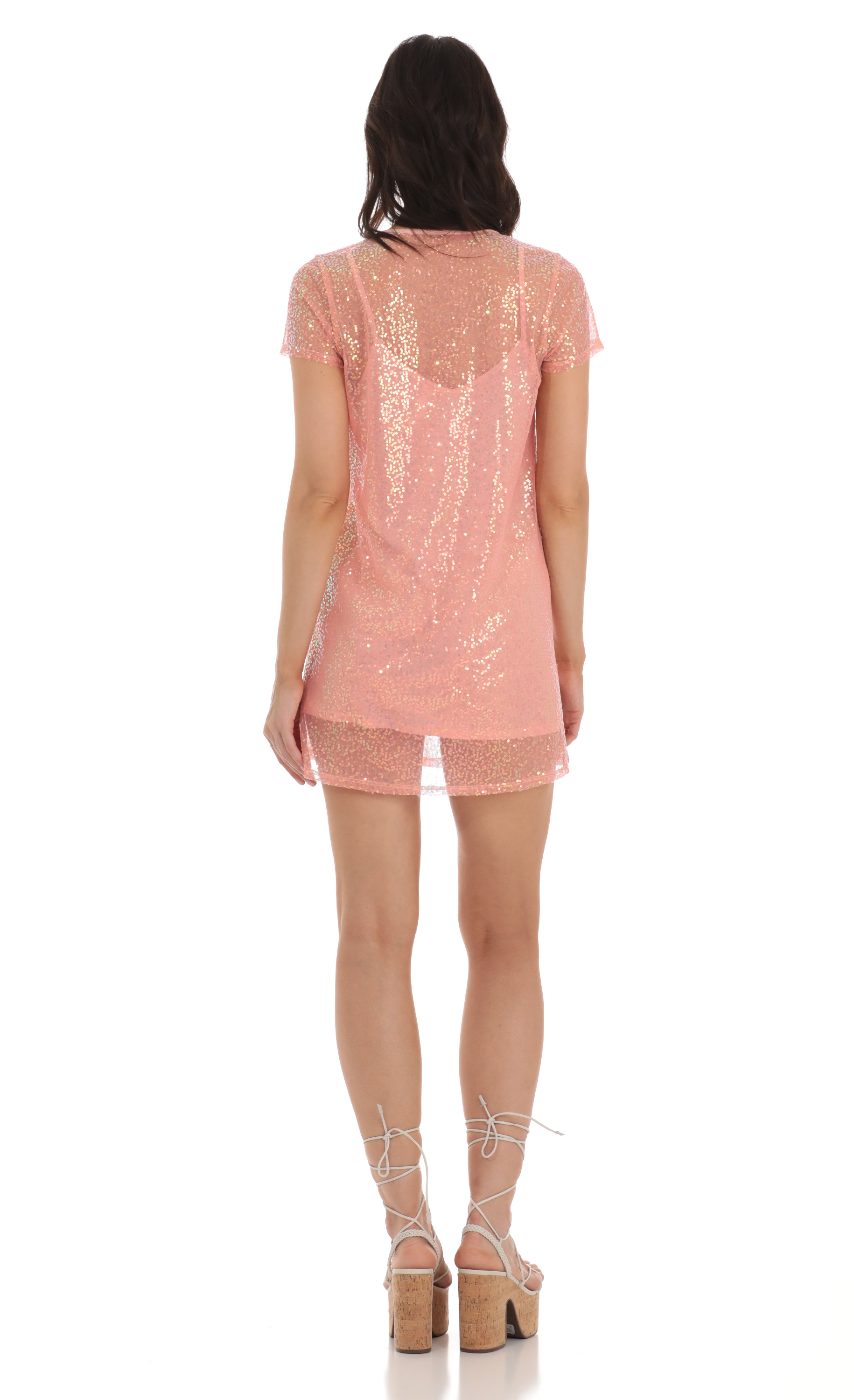 Sequin Two Piece Dress in Peach-My Sky Diva