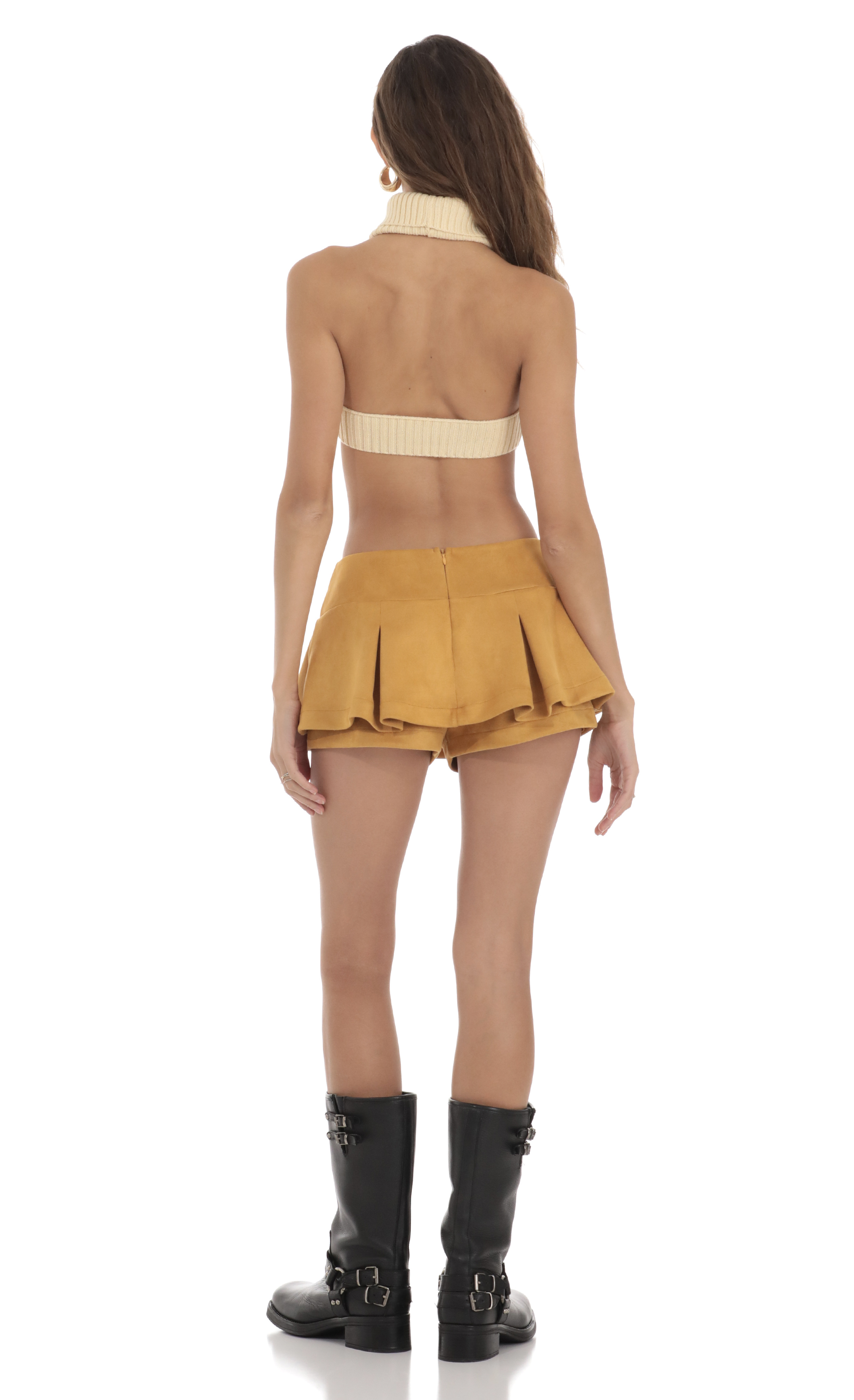 Pleated Mini Skort in Mustard-My Sky Diva