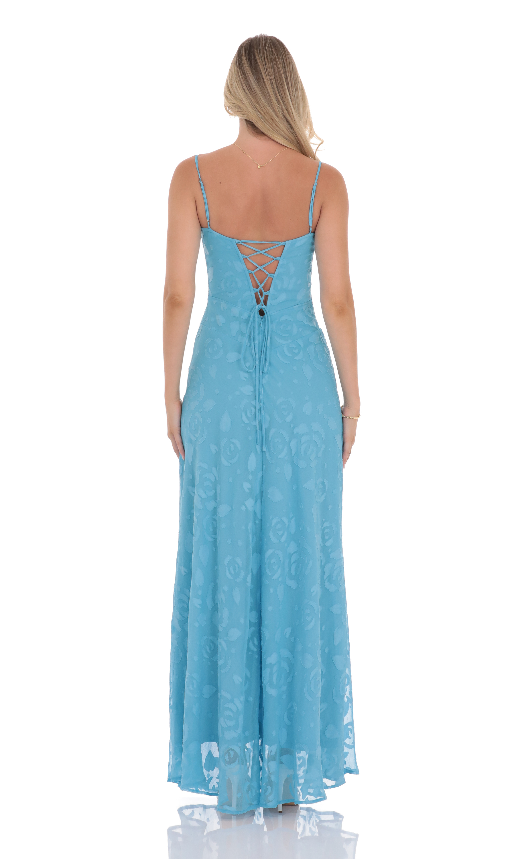 Burnout Lace-Up Maxi Dress in Aqua-My Sky Diva