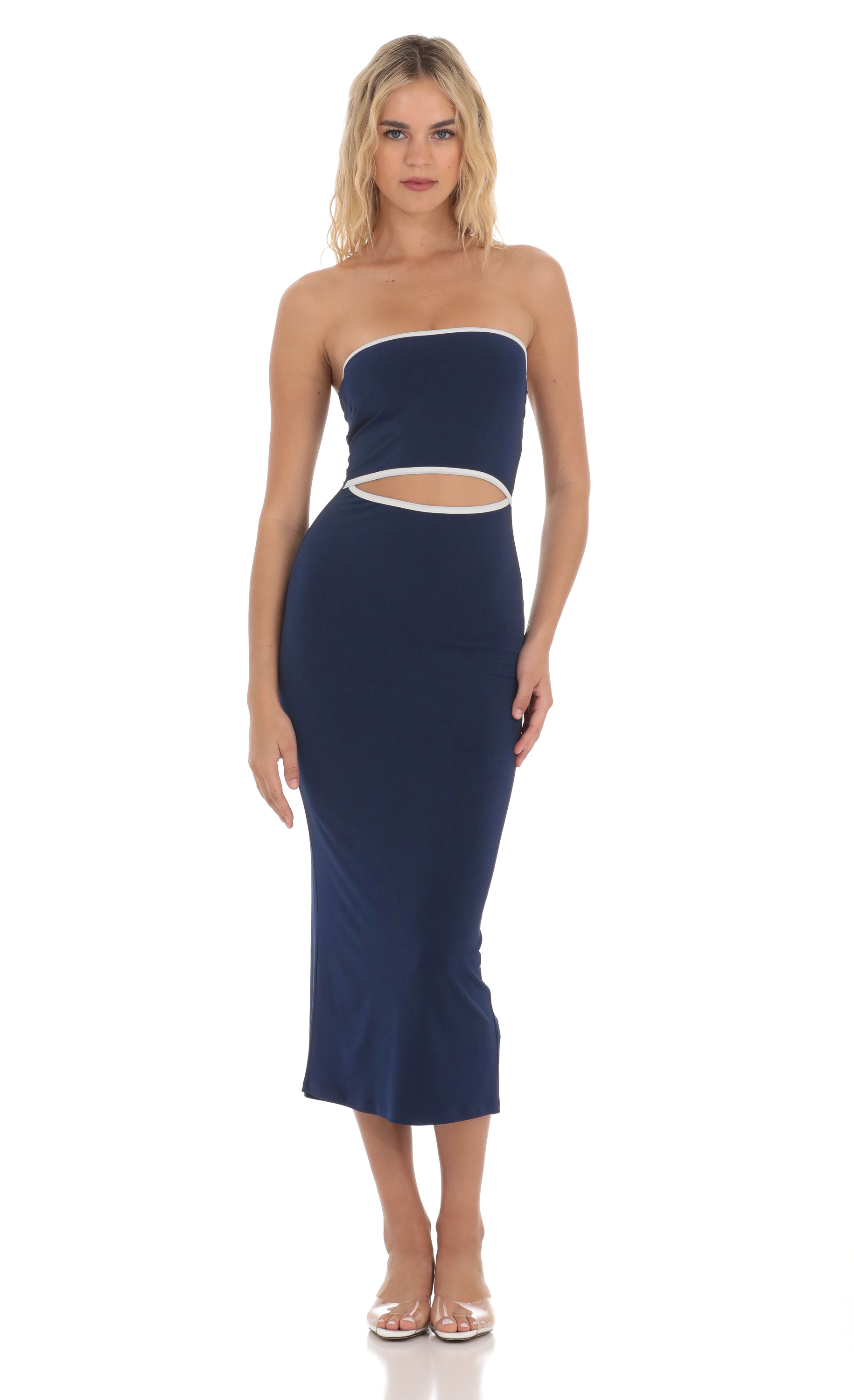 Cutout Strapless Midi Dress in Navy-My Sky Diva