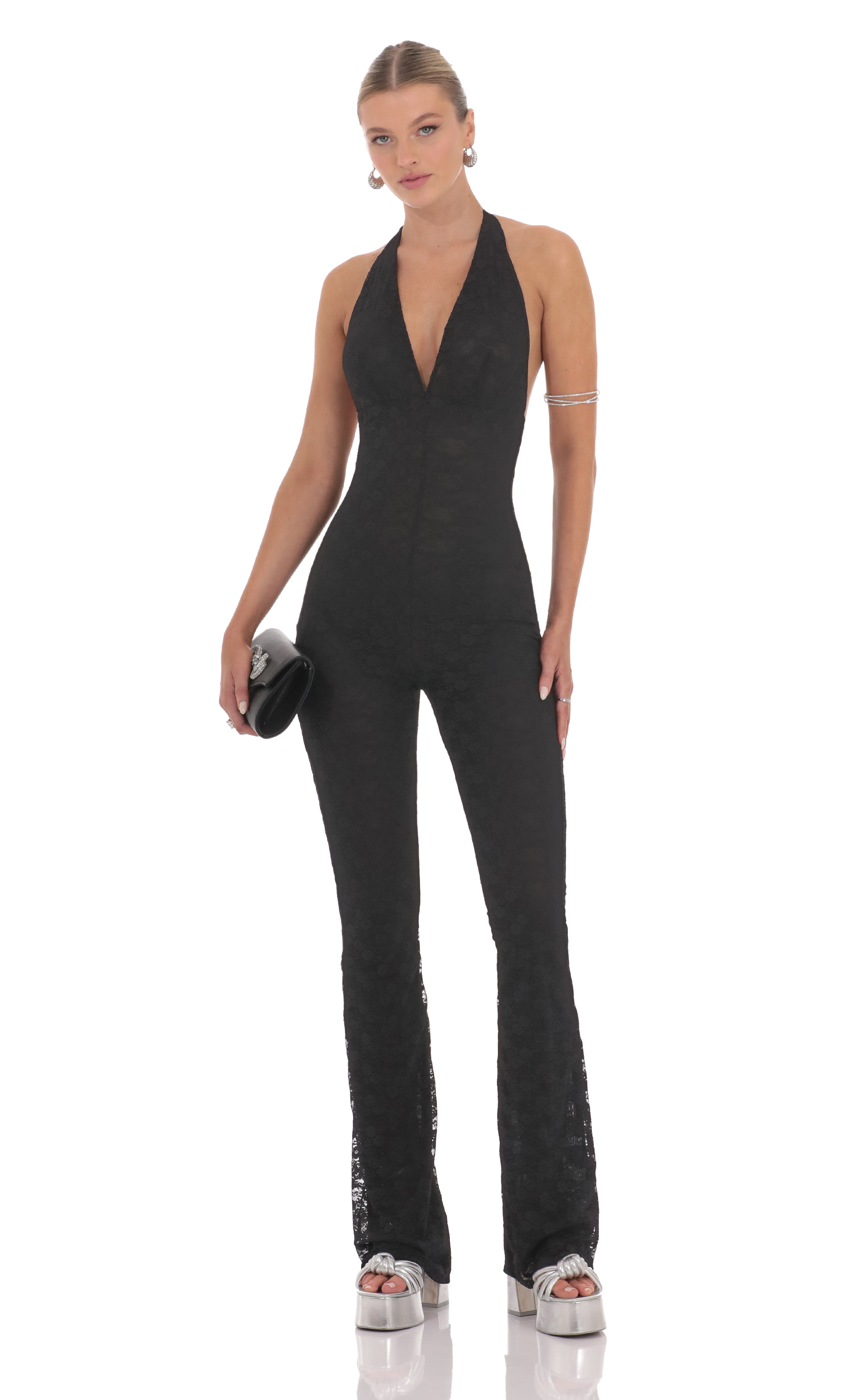 Lace Halter Jumpsuit in Black-My Sky Diva
