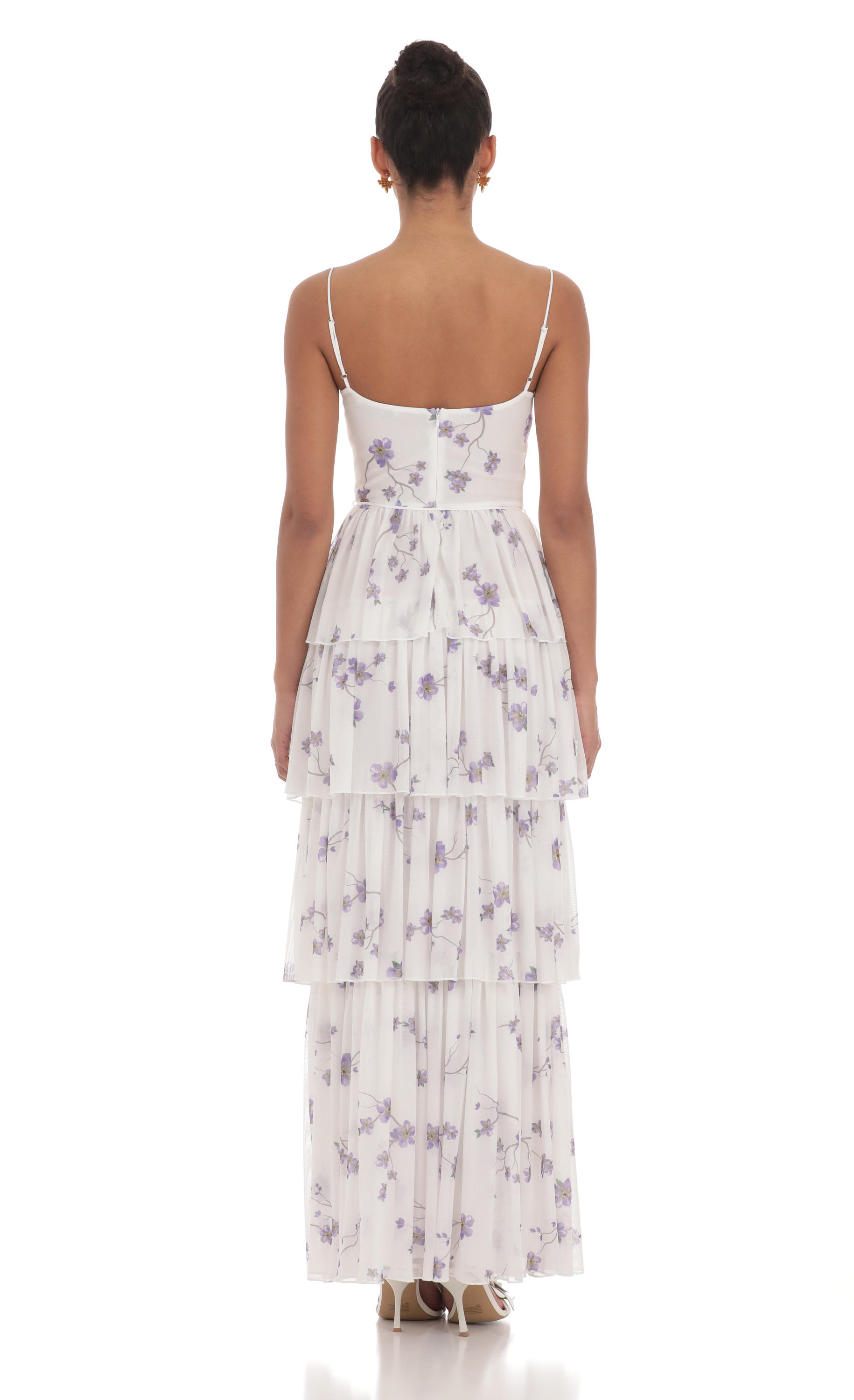 Floral Mesh Ruffle Maxi Dress in White-My Sky Diva