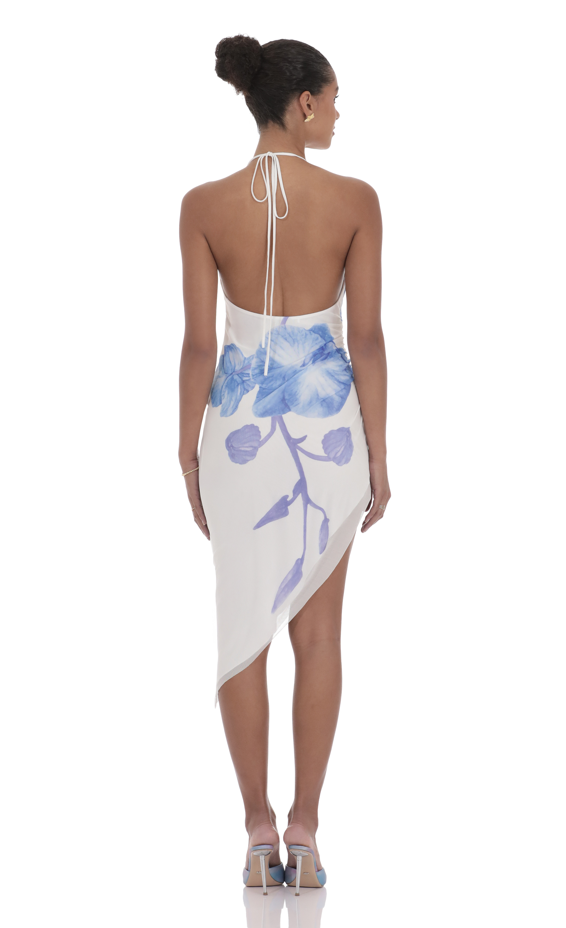 Floral Asymmetrical Midi Dress in White-My Sky Diva