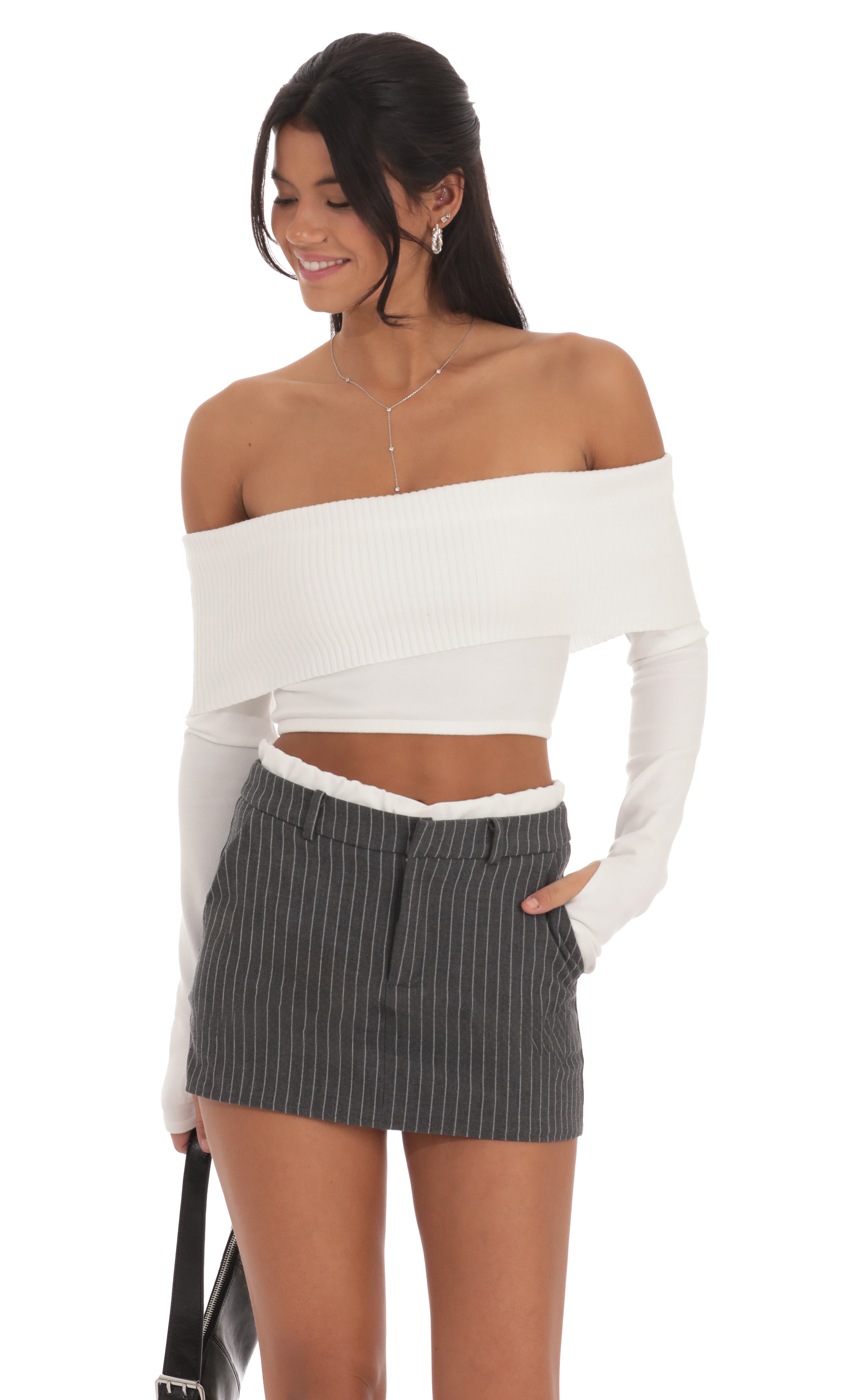 Faux Layered Pinstriped Skort in Grey-My Sky Diva