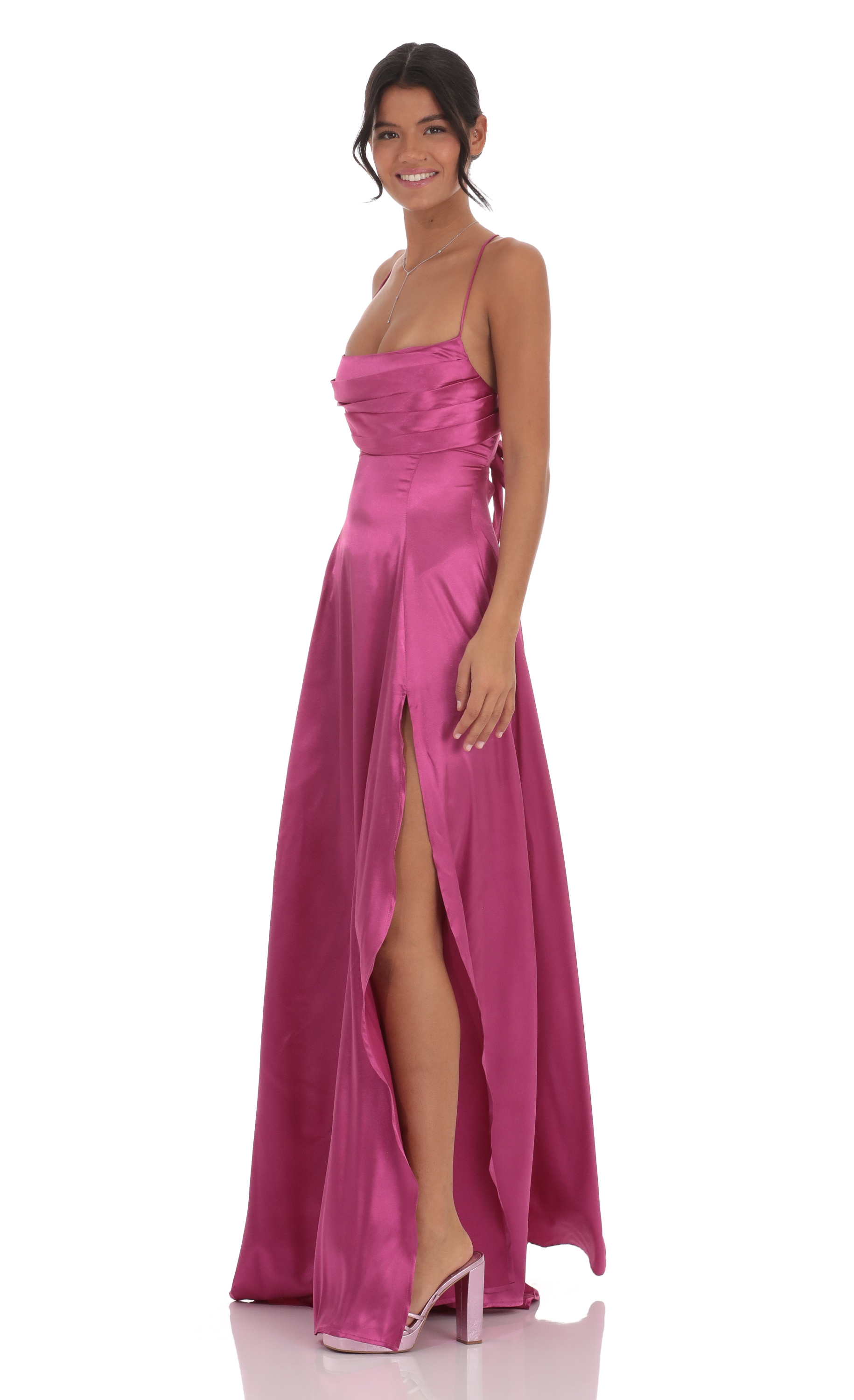 Satin Floral Maxi Dress in Magenta-My Sky Diva