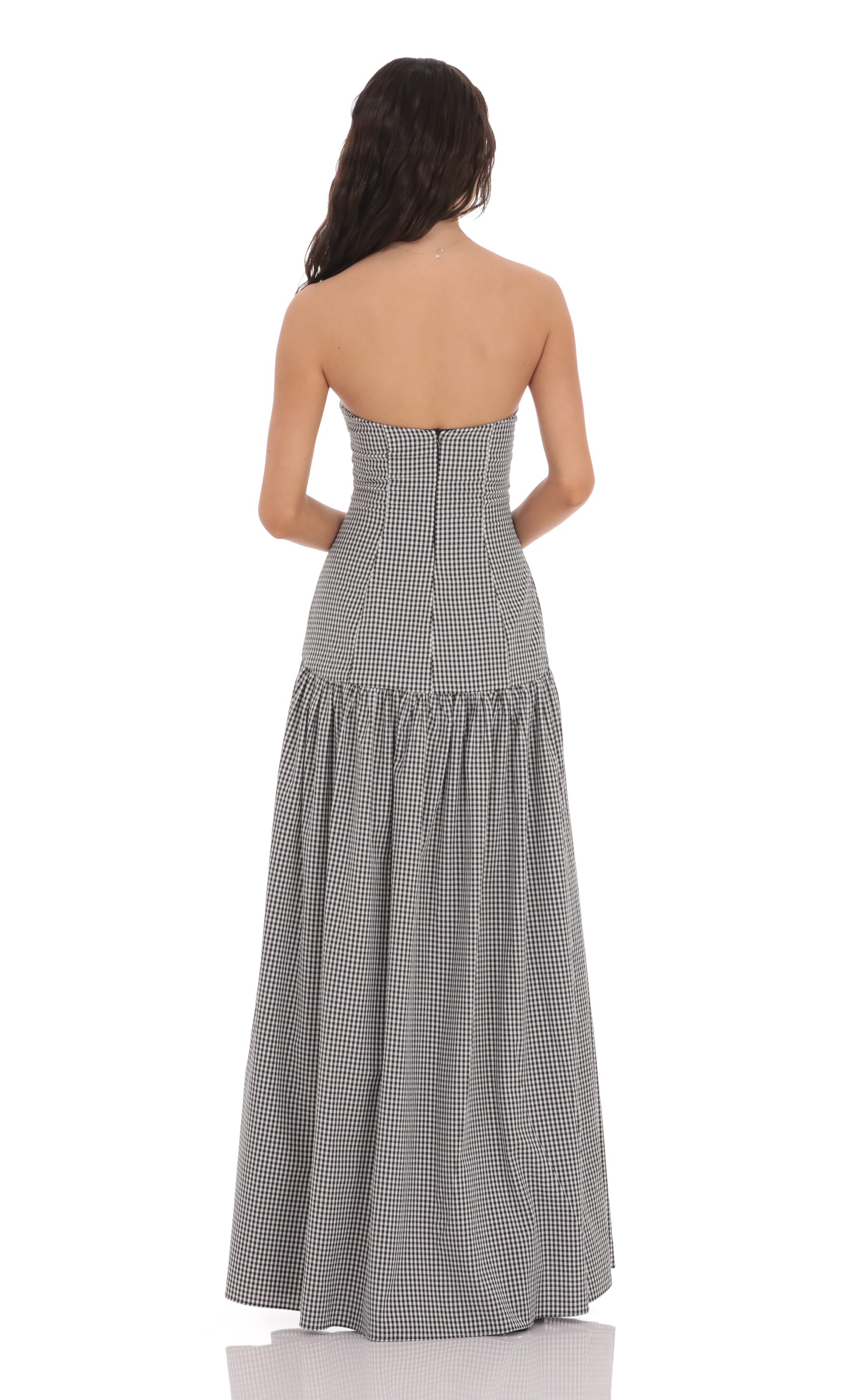 Gingham Strapless Drop Waist Maxi Dress in Black-My Sky Diva