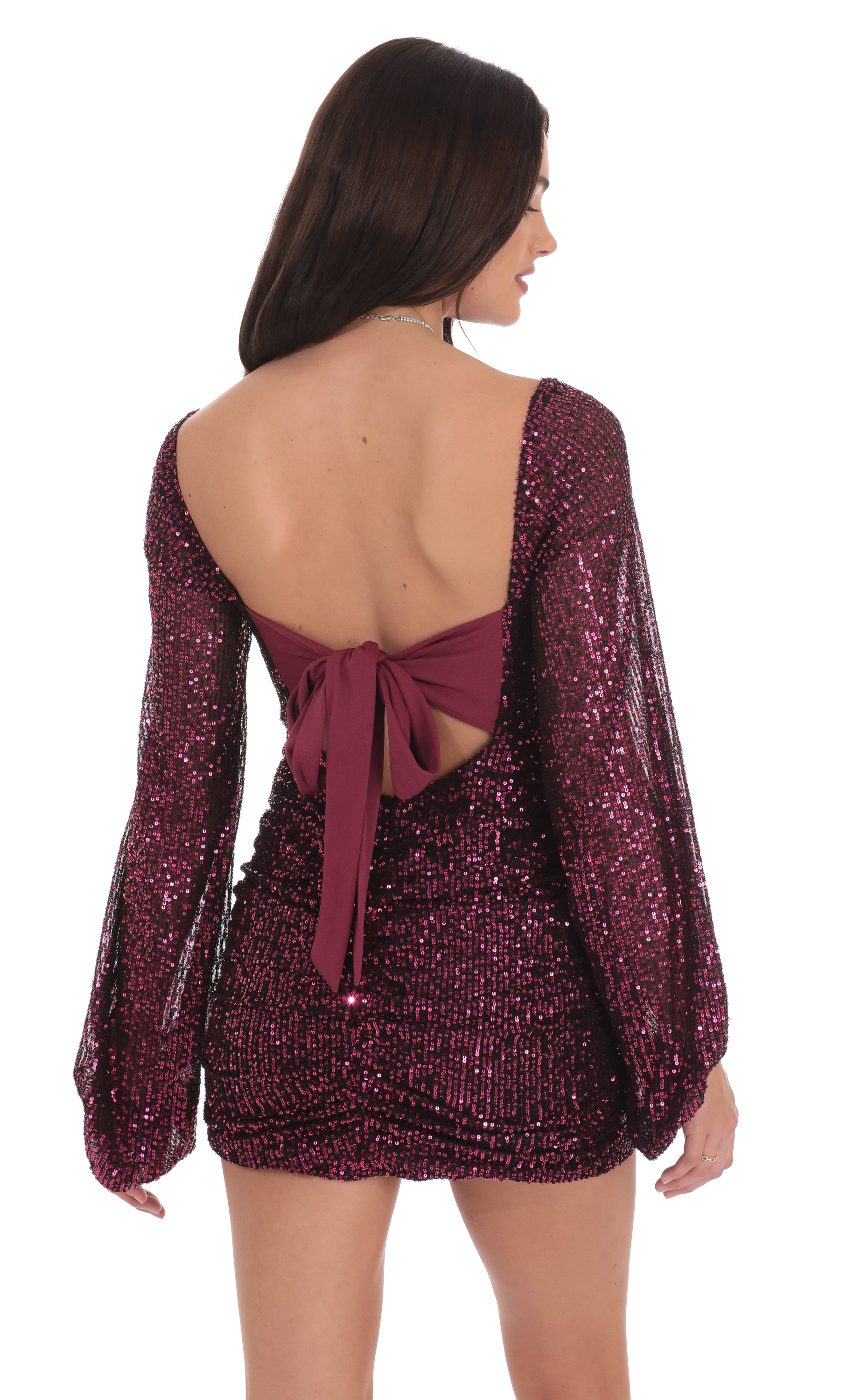 Sequin Cutout Ruched Dress in Ruby Pink-My Sky Diva