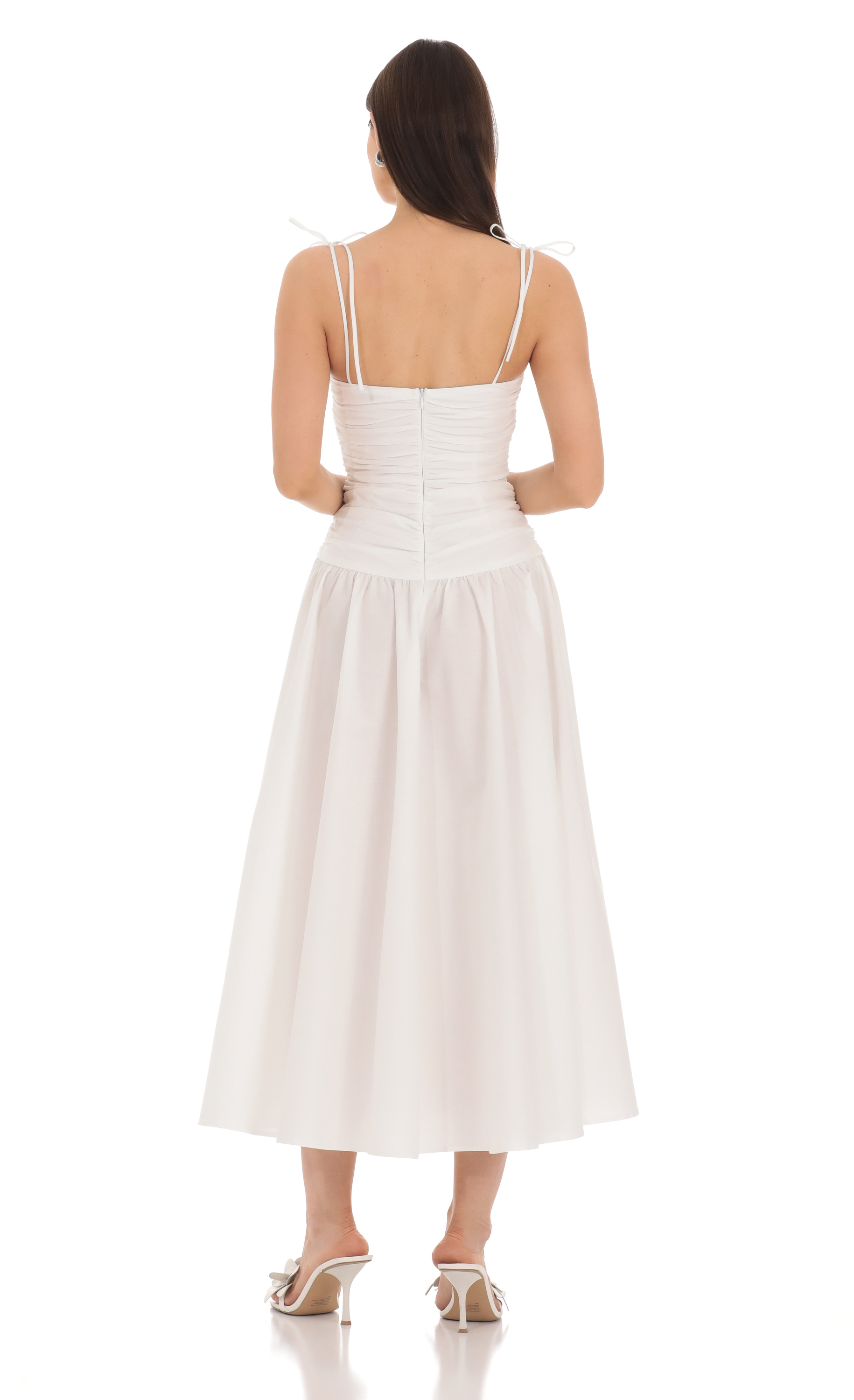 Ruched Square Neck Midi Dress in White-My Sky Diva