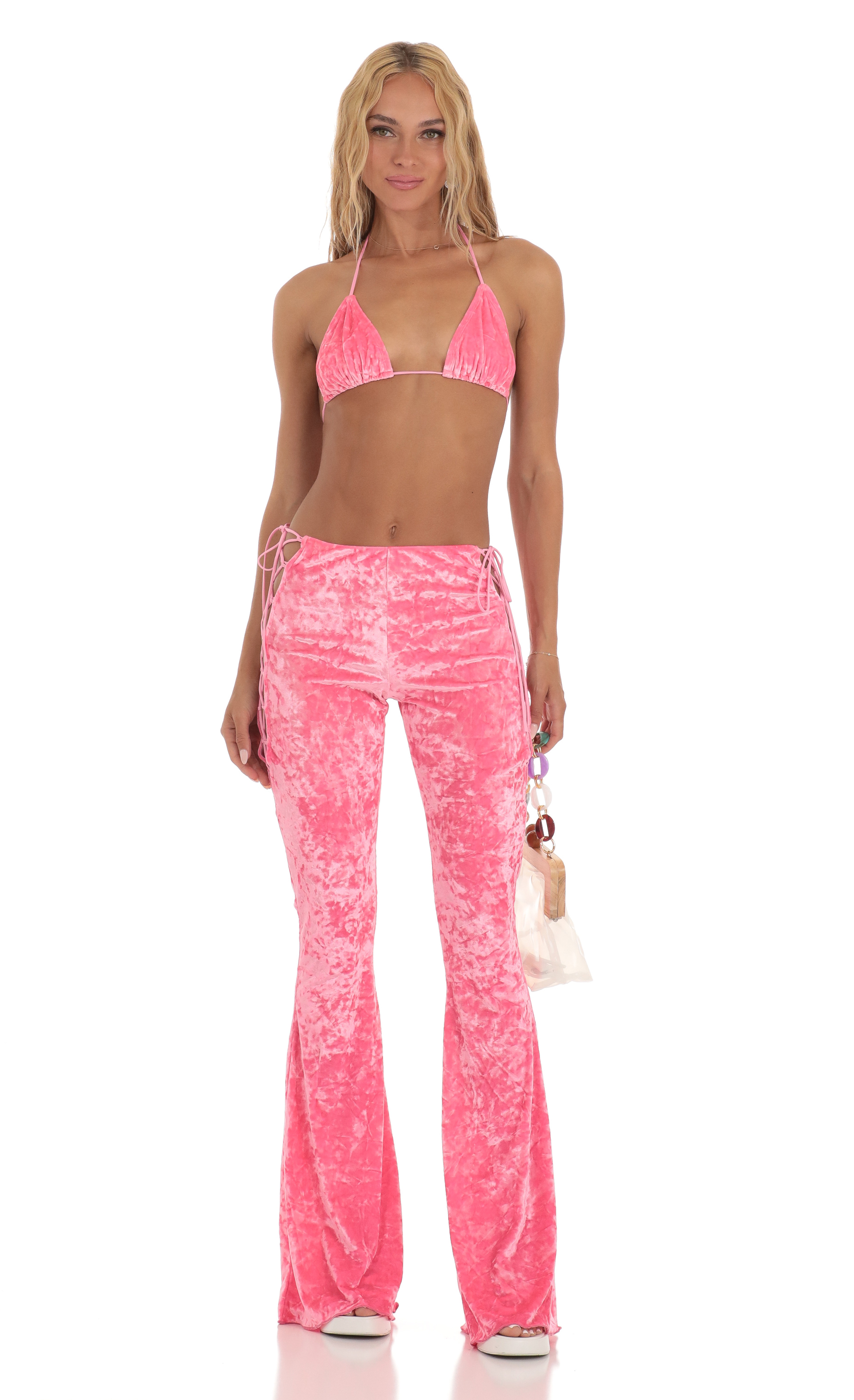 Crushed Velvet Two Piece Set in Pink-My Sky Diva