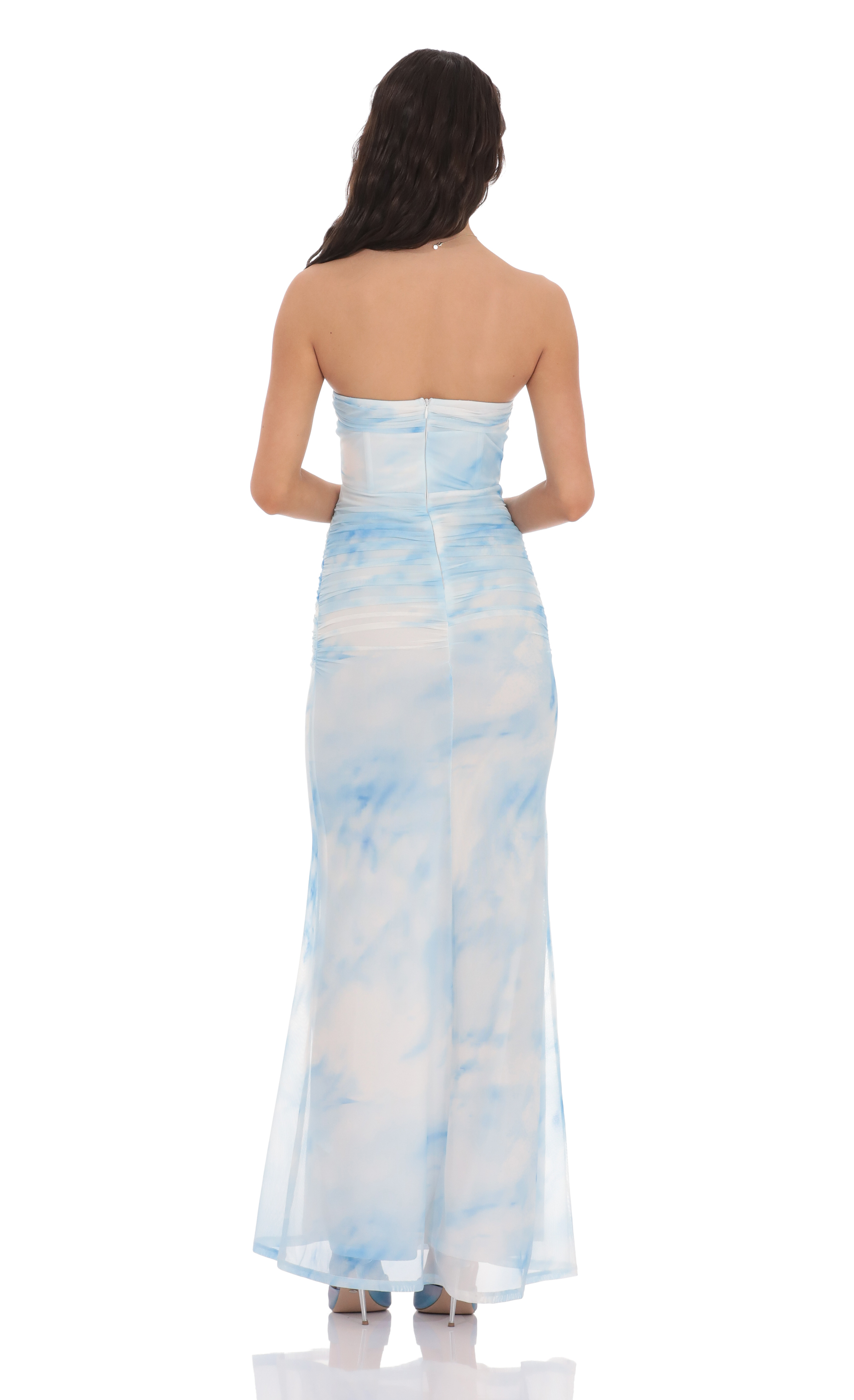 Mesh Strapless Corset Maxi Dress in Blue Tie Dye-My Sky Diva