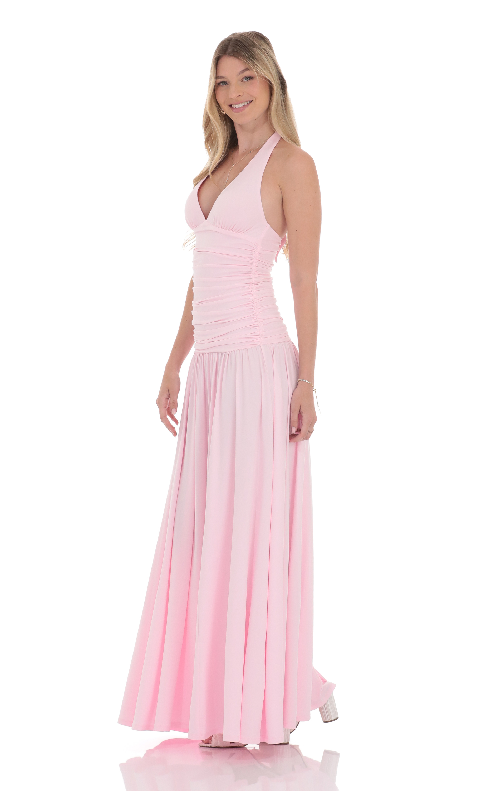 Halter Drop Waist Maxi Dress in Pink-My Sky Diva