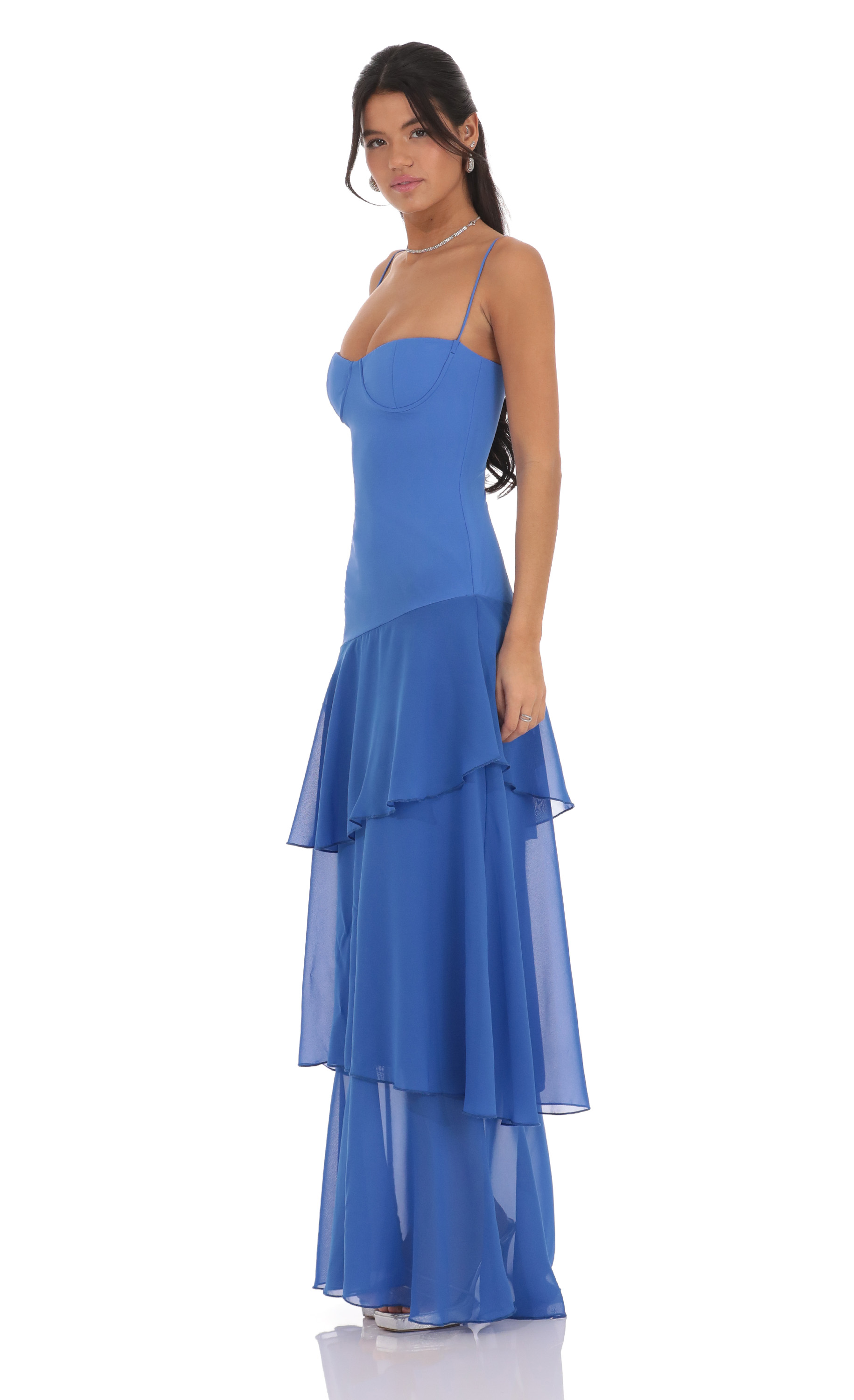 Long Ruffle Maxi Dress in Blue-My Sky Diva