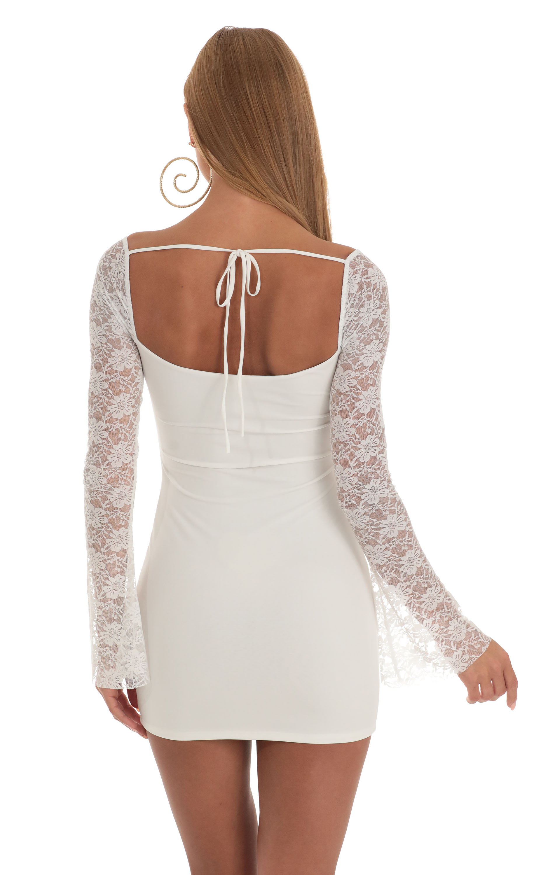 Lace Long Sleeve Dress in White-My Sky Diva