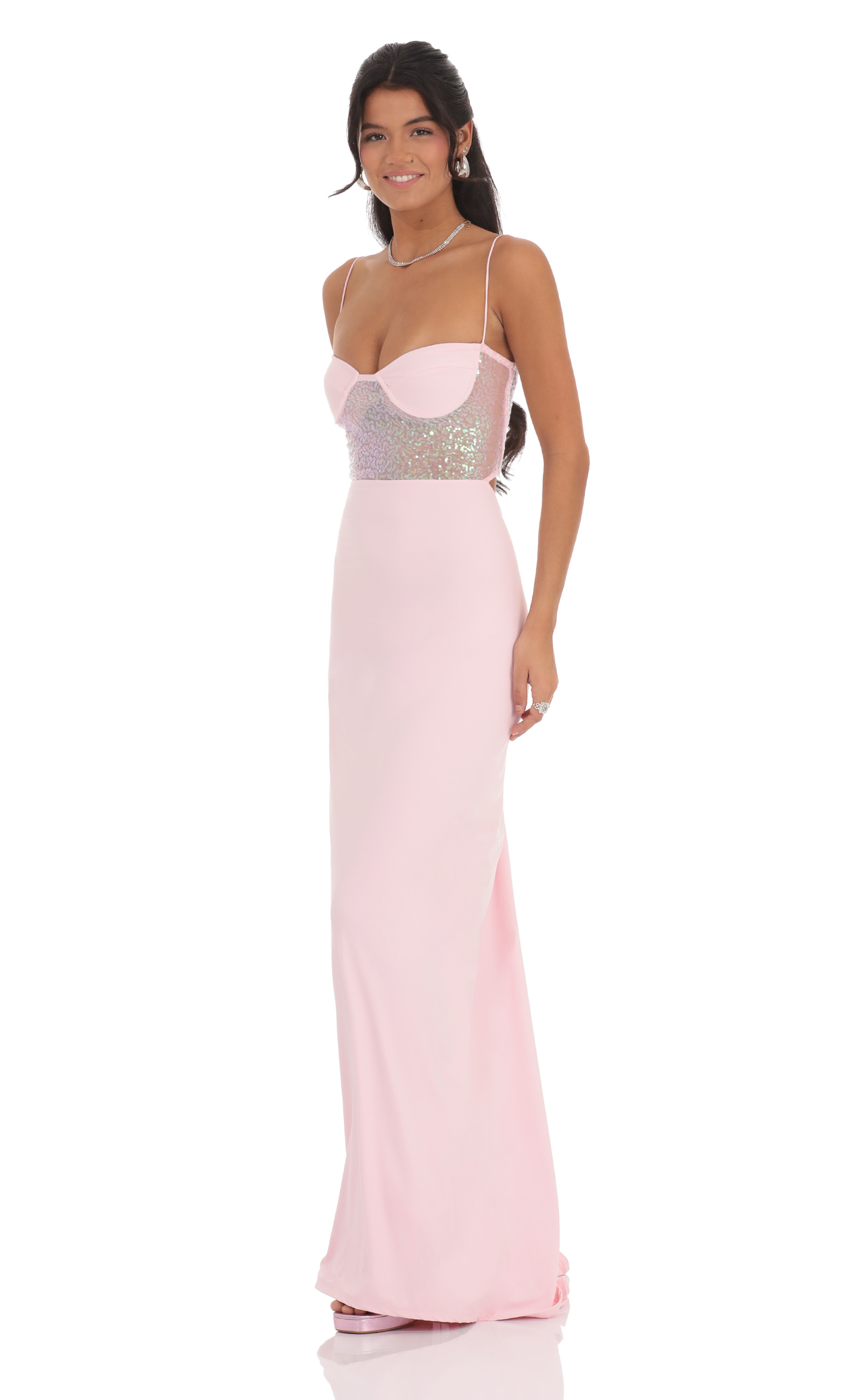 Sequin Cutout Maxi Dress in Pink-My Sky Diva
